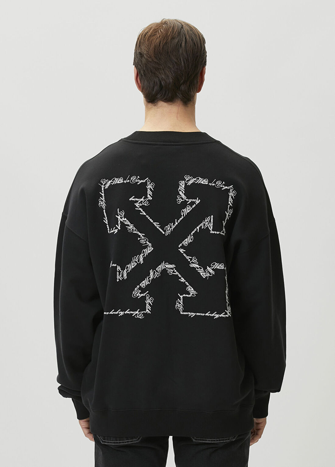 Off-White Siyah Logo Jakarlı Sweatshirt görsel 4