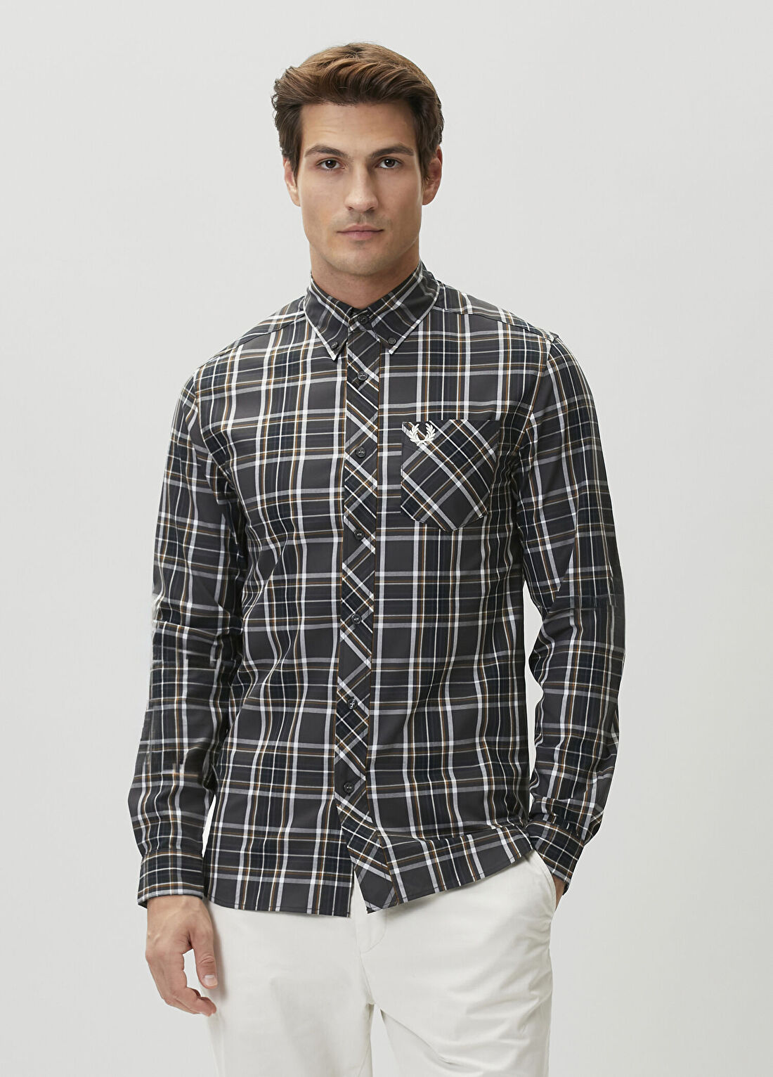Fred Perry Gri Ekose Desenli Classic Tartan Gömlek