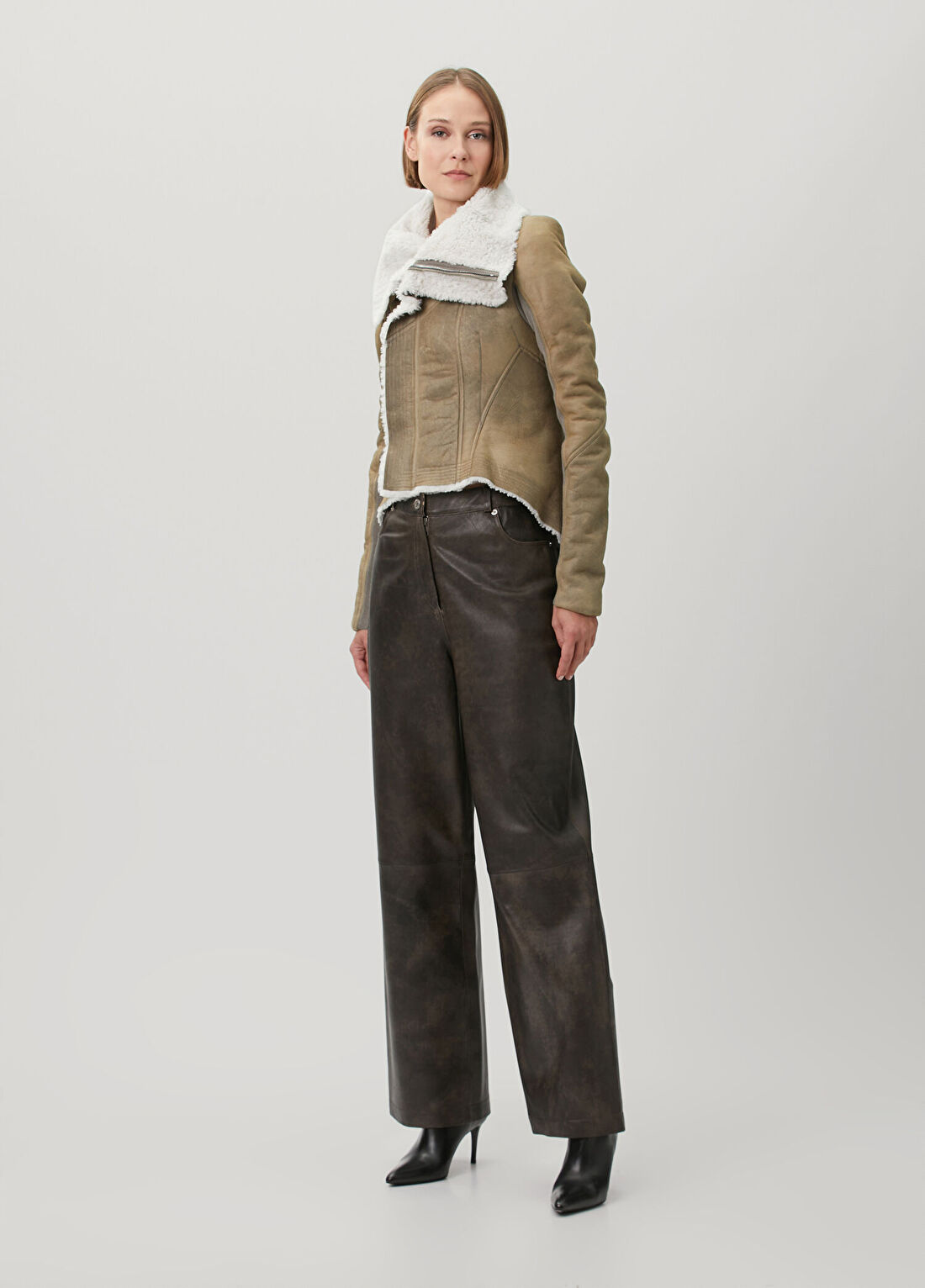 Rick Owens Vizon Shearling Deri Ceket görsel 2