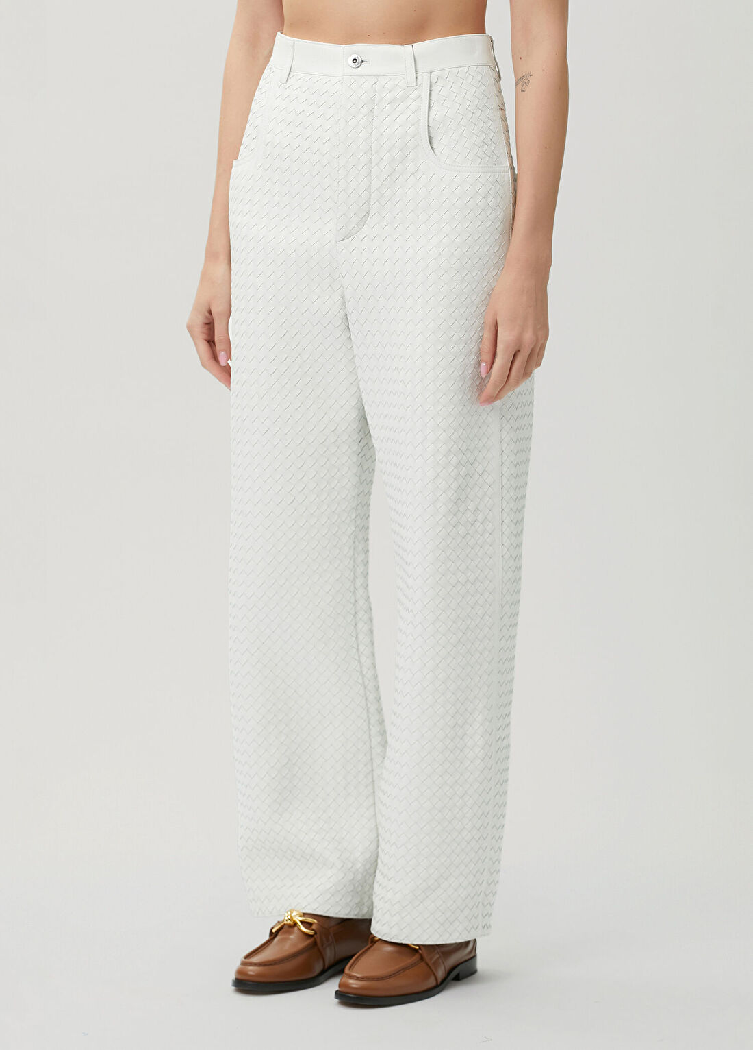 Bottega Veneta Beyaz Örgü Deri Pantolon görsel 3