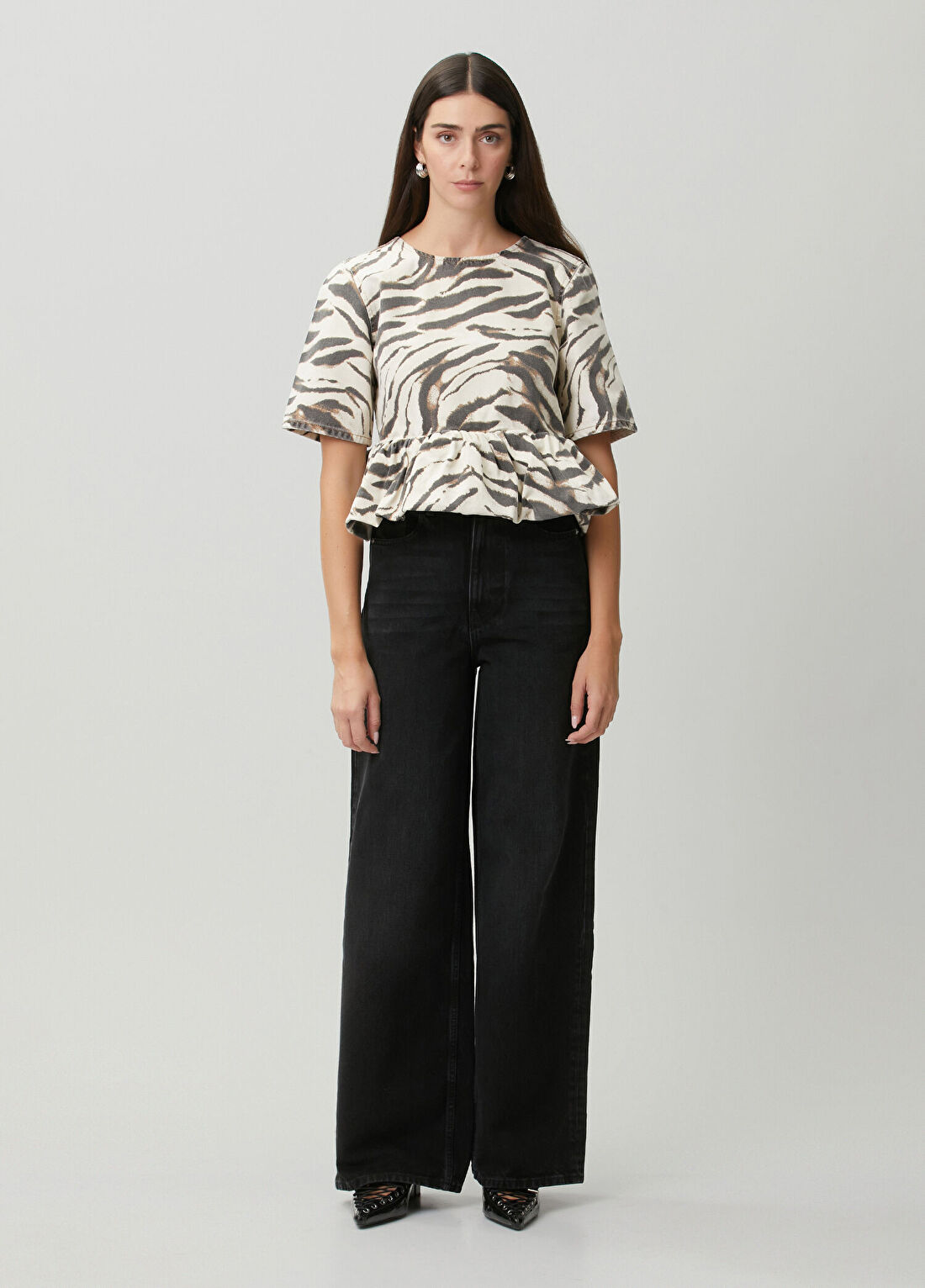 Ganni Lari Antrasit Wide Leg Jean Pantolon