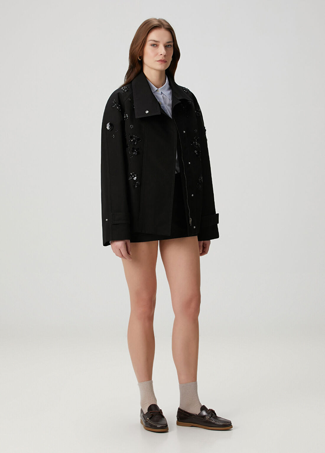 Golden Goose Oversized Siyah İşlemeli Twill Ceket görsel 2