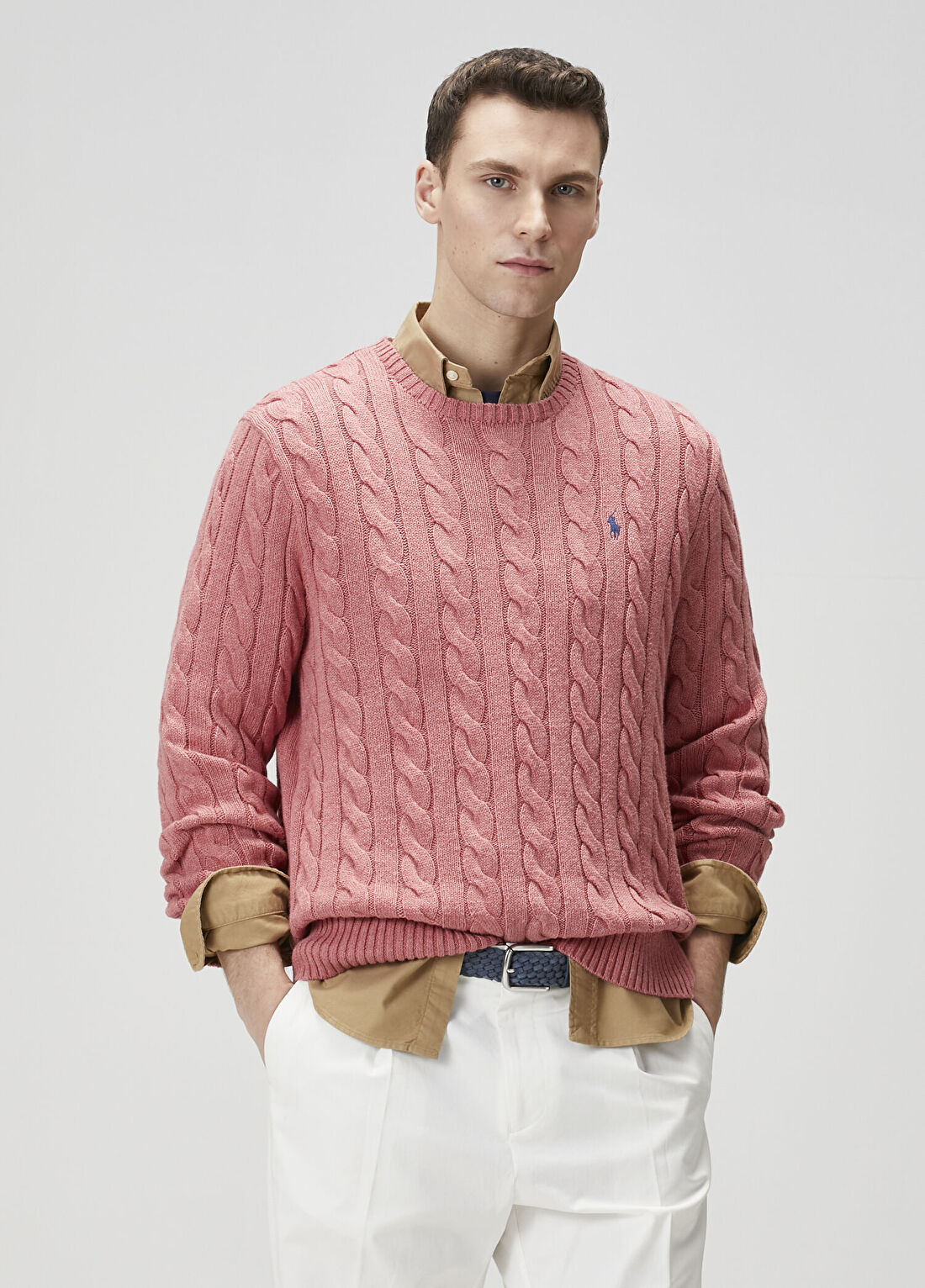 Polo Ralph Lauren Pembe Saç Örgülü Kazak