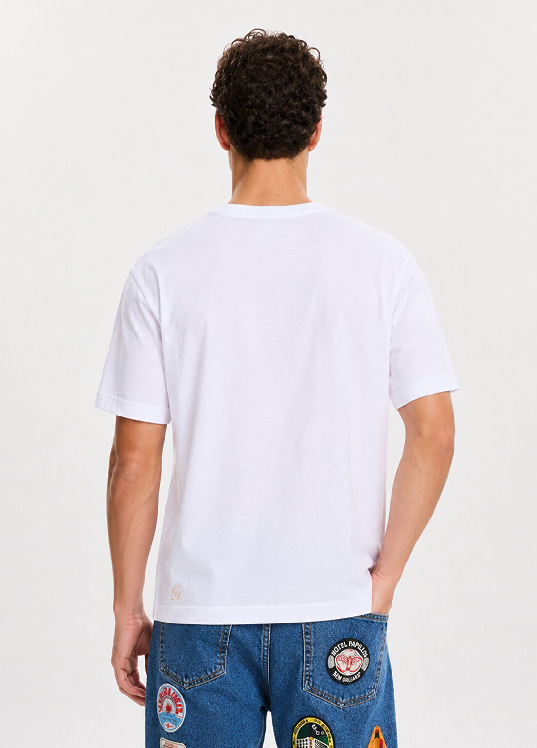 Bassigue You Problem Baskılı Beyaz Pamuklu Kısa Kollu Erkek T-Shirt görsel 4