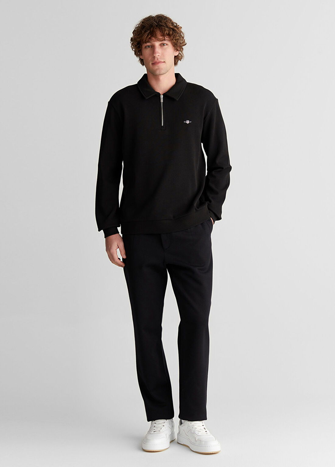 Gant Siyah Logolu Regular Fit Yarım Fermuarlı Erkek Sweatshirt