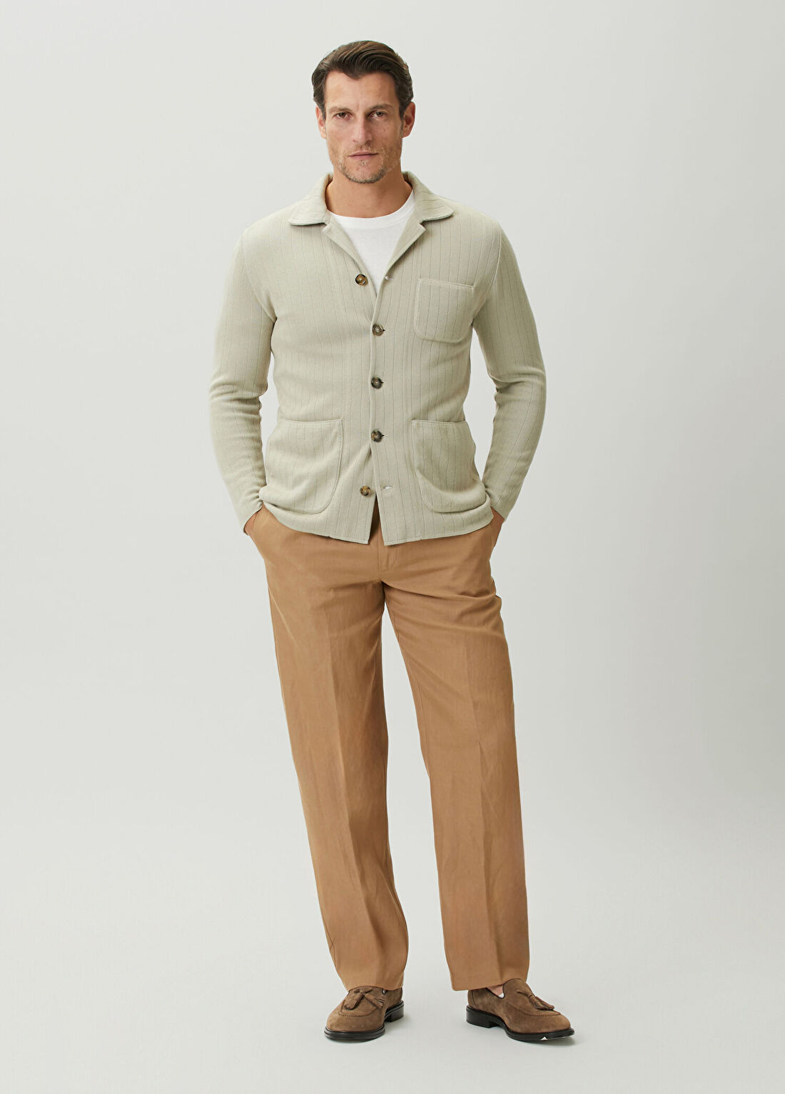 Lardini Camel Beli Kordonlu Keten Pantolon