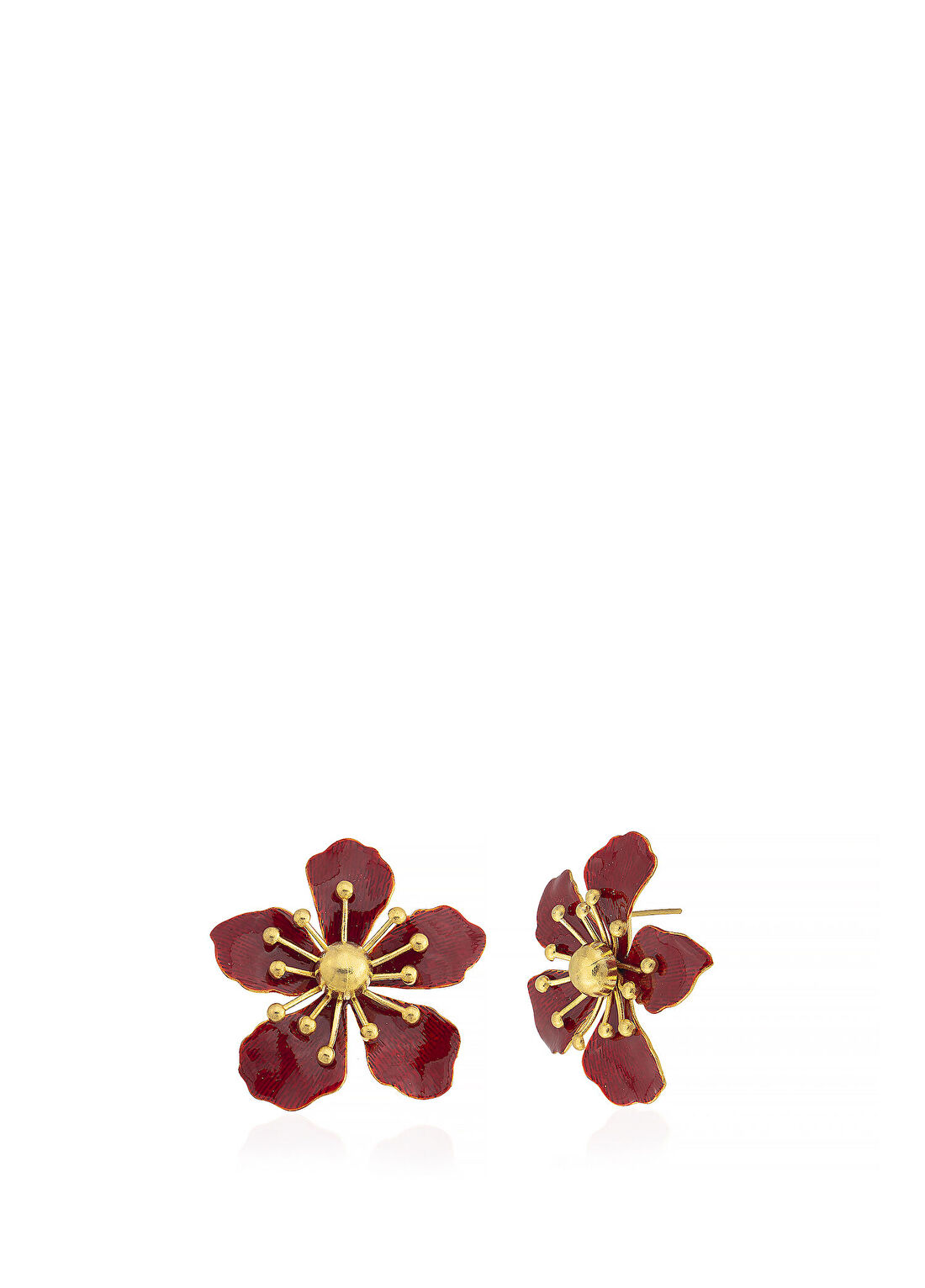 Milou Jewelry Magnolia Kırmızı Çiçek 22 Ayar Altın Kaplama Kadın Küpe
