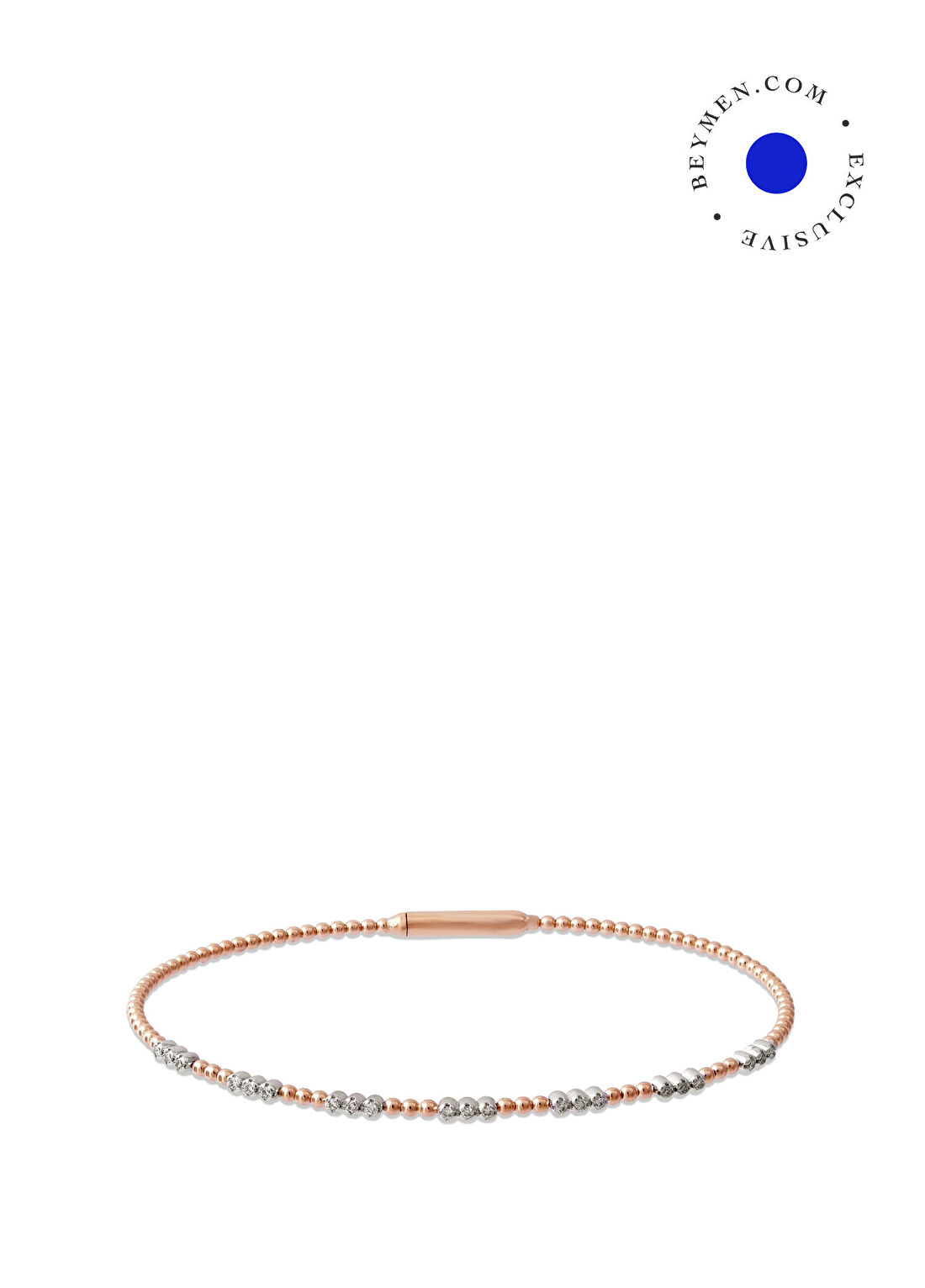 Safir Mücevher Luna Pırlanta Taşlı 14 Ayar Rose Gold Kadın Esnek Kelepçe Bileklik