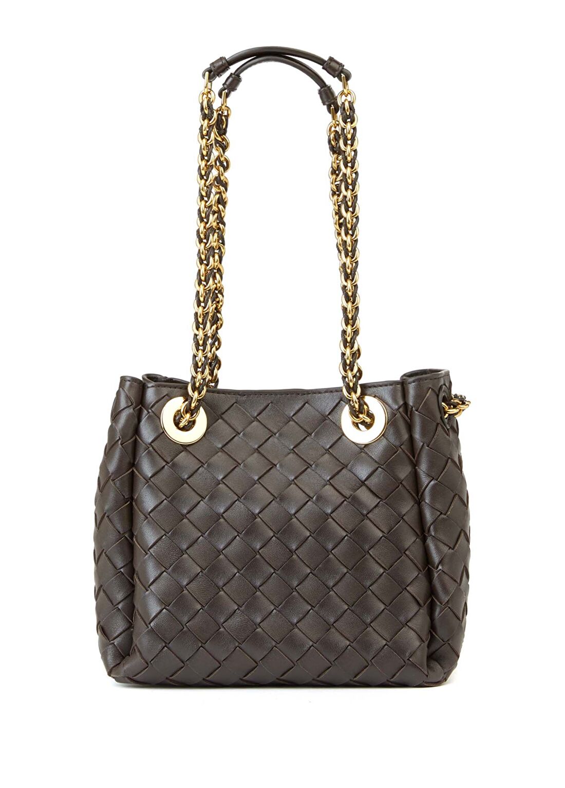 Bottega Veneta Kahverengi Örgü Dokulu Kadın Deri Omuz Çantası