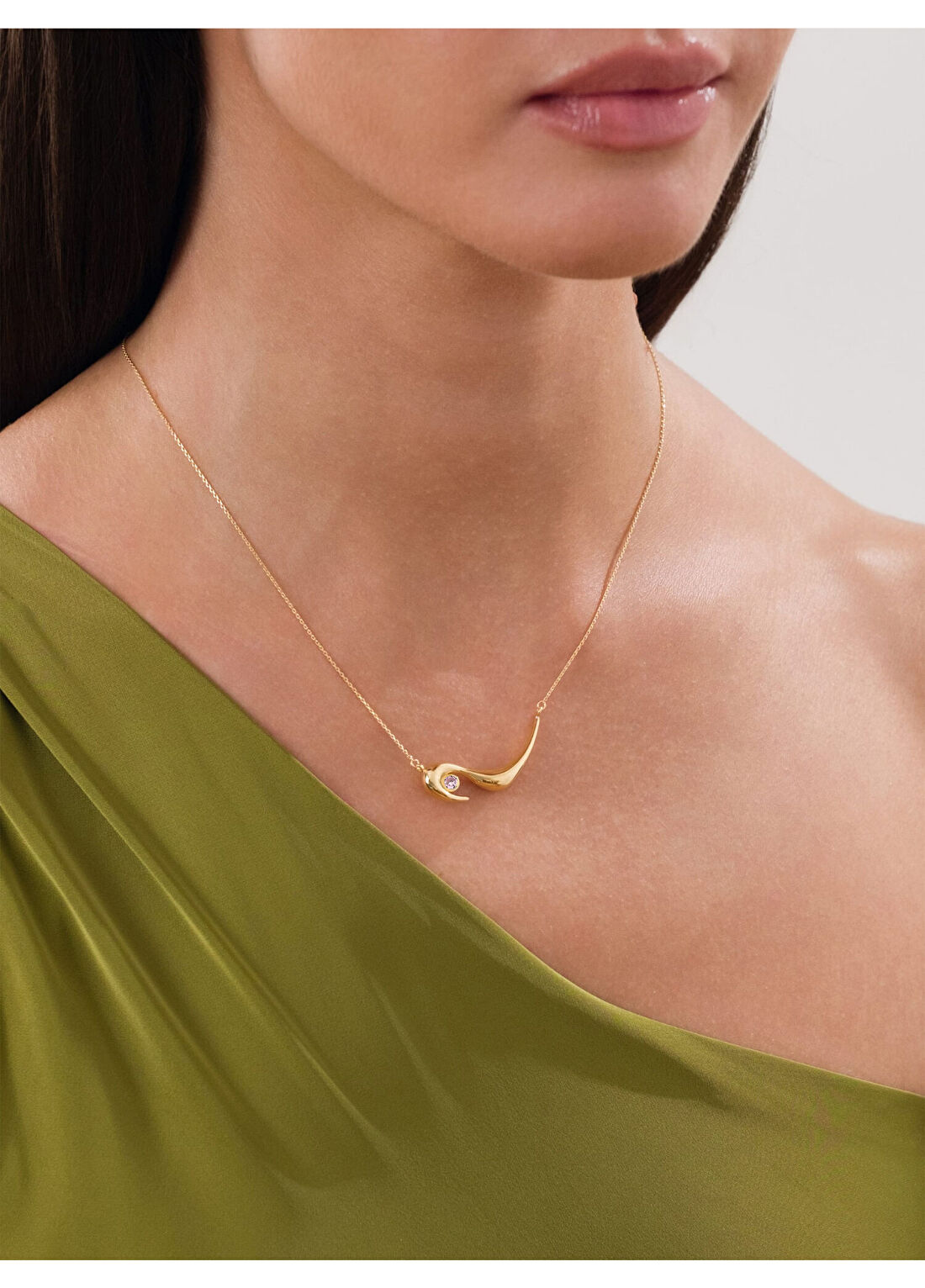 Orena Jewelry Pink Quartz Swan 14 Ayar Altın Kadın Kolye görsel 4
