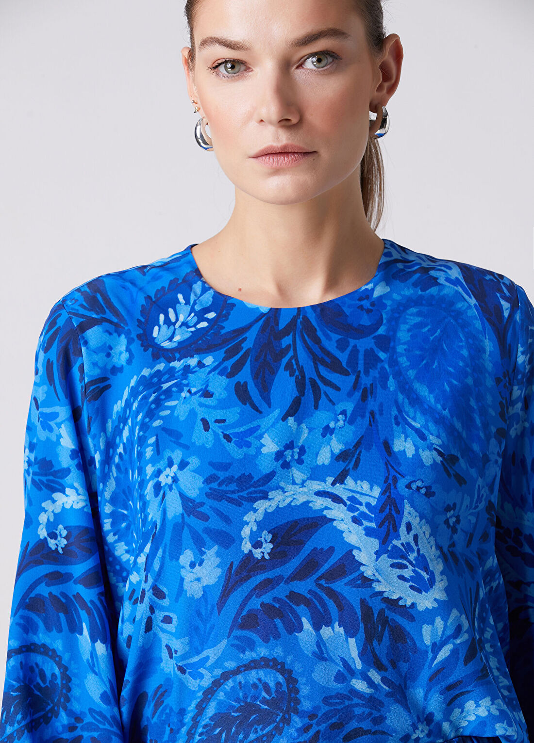 Beymen Collection Mavi Şal Desenli İpek Bluz görsel 2