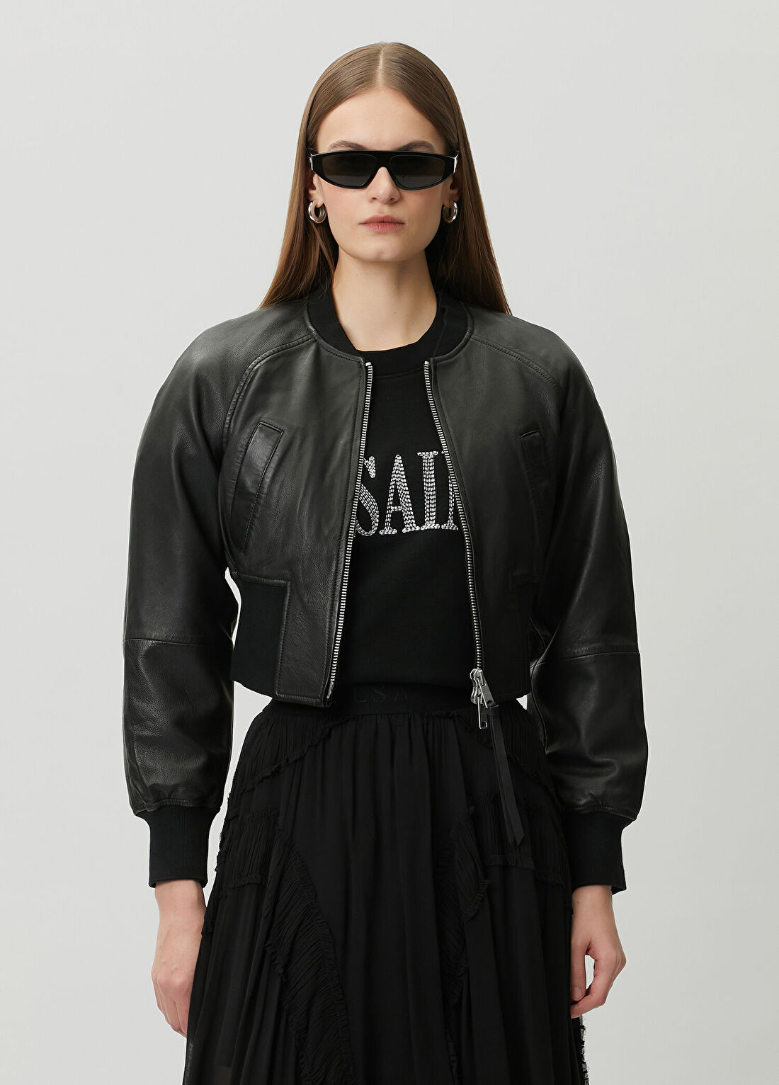 AllSaints Suri Siyah Deri Bomber Ceket