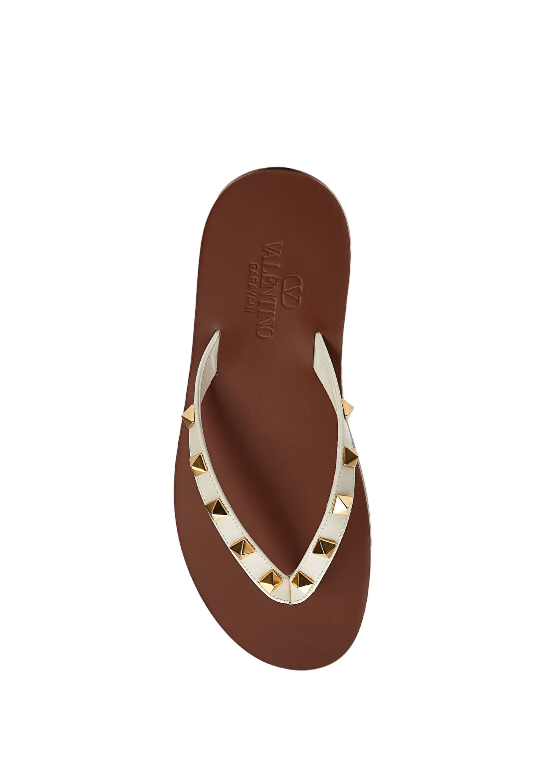 Valentino Garavani Rockstud Kahverengi Kadın Deri Plaj Terliği görsel 4