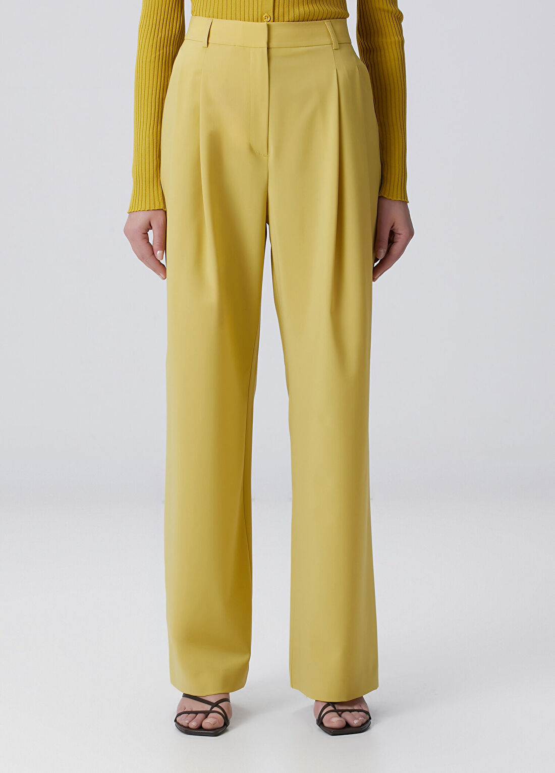Beymen Collection Yağ Yeşili Wide Leg Yün Karışımlı Pantolon görsel 2