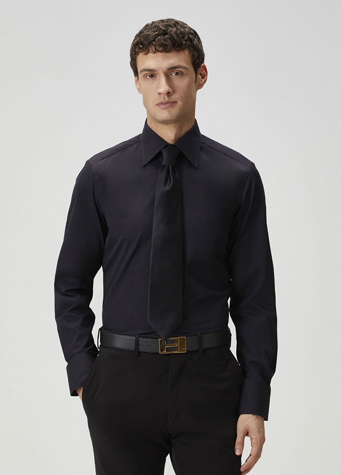 Tom Ford Slim Fit Siyah Stretch Poplin Gömlek