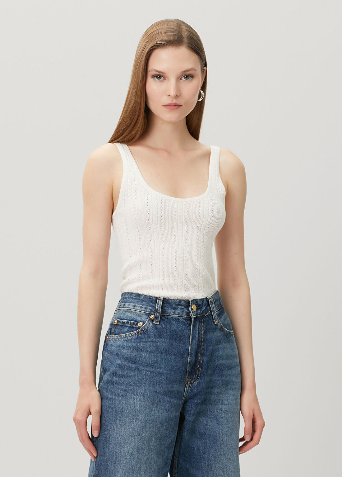Tommy Hilfiger Summer Ekru Saç Örgü Triko Atlet görsel 3