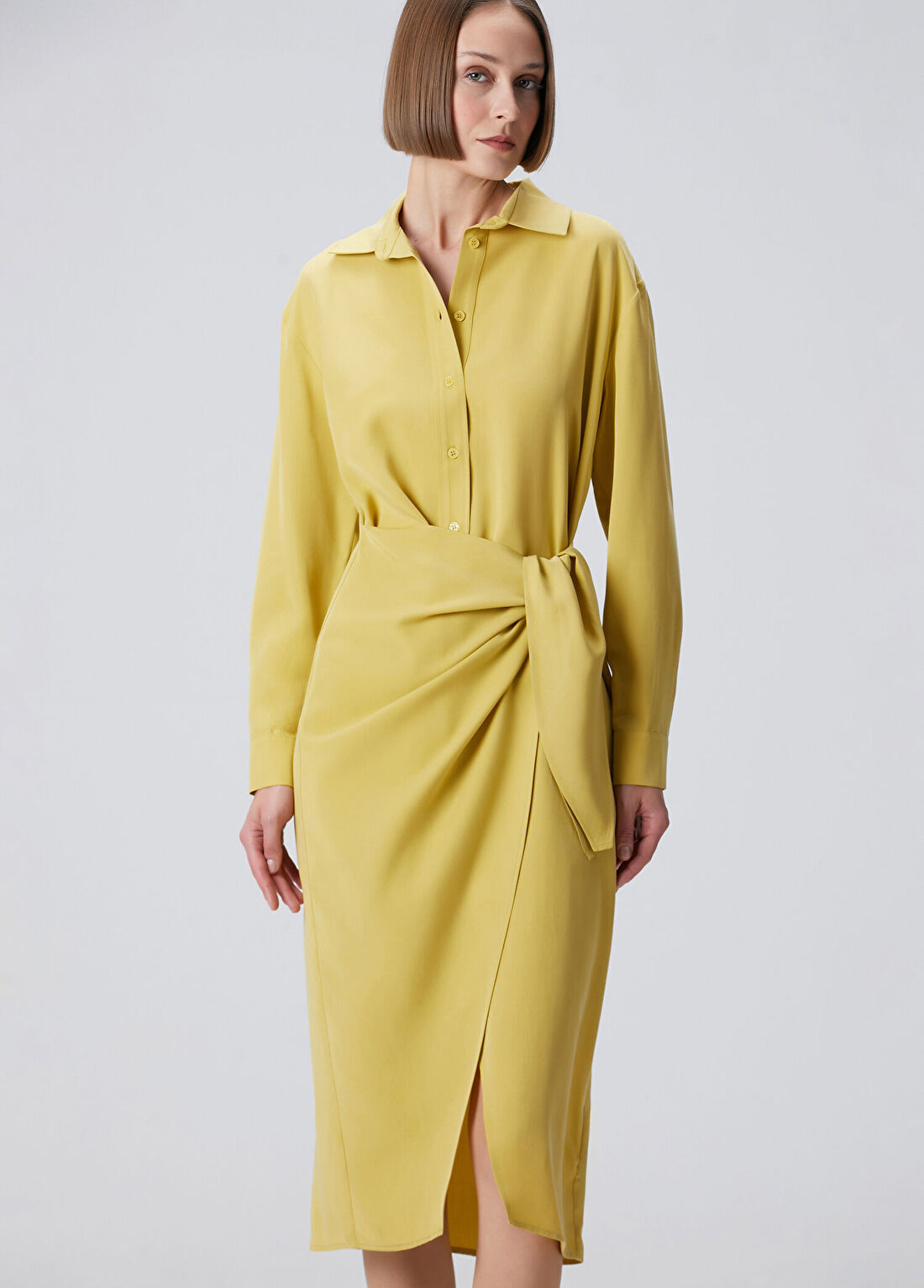 Beymen Collection Yağ Yeşili Midi Anvelop Gömlek Elbise görsel 3