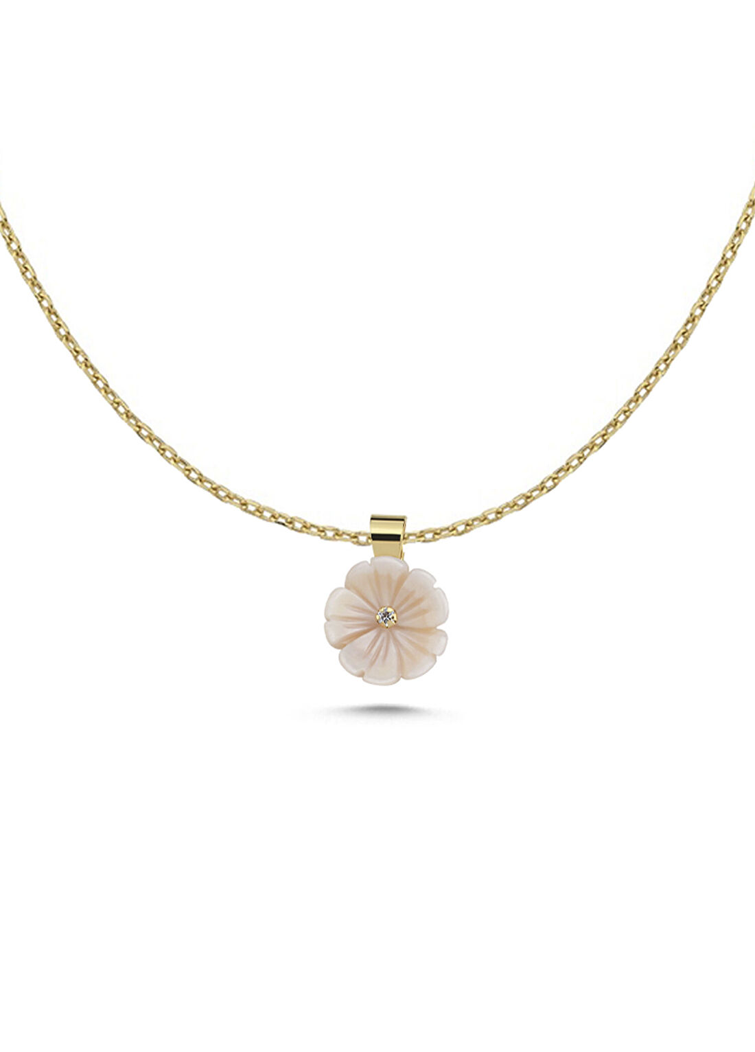 Hems Jewellery Jasmine Pırlanta Taşlı Pembe Sedef 14 Ayar Altın Kadın Kolye