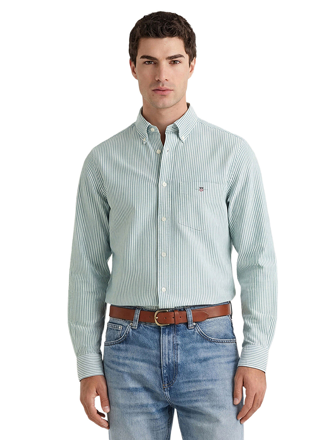 Gant Yeşil Çizgili Regular Fit Erkek Gömlek