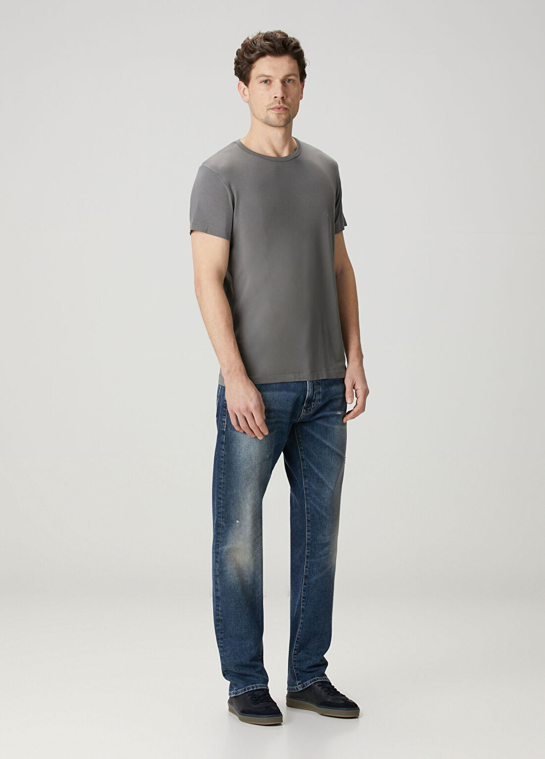John Frank Gri Basic T-shirt görsel 2