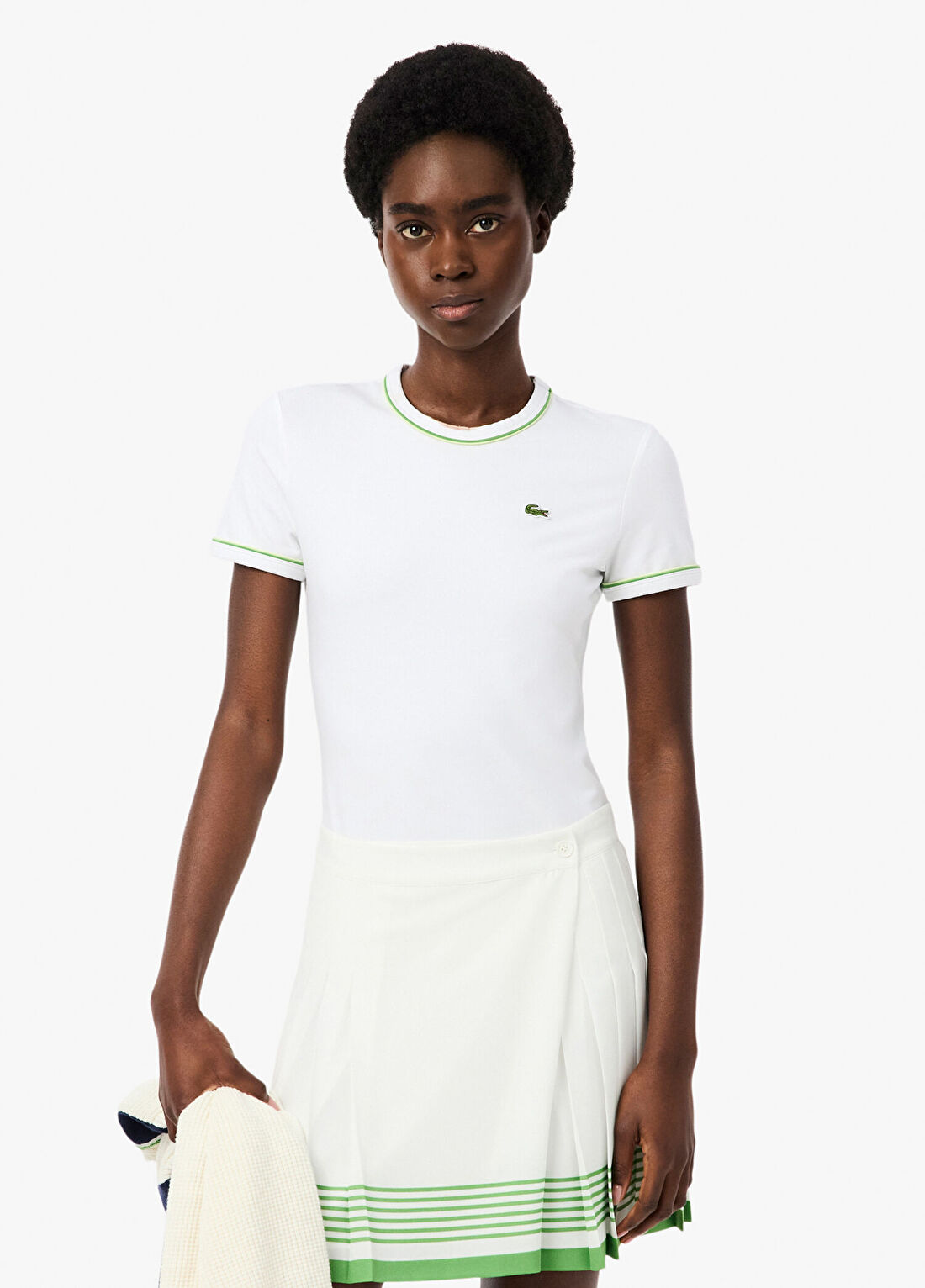 Lacoste Beyaz Bisiklet Yaka Slim Fit Kısa Kollu Kadın T-Shirt