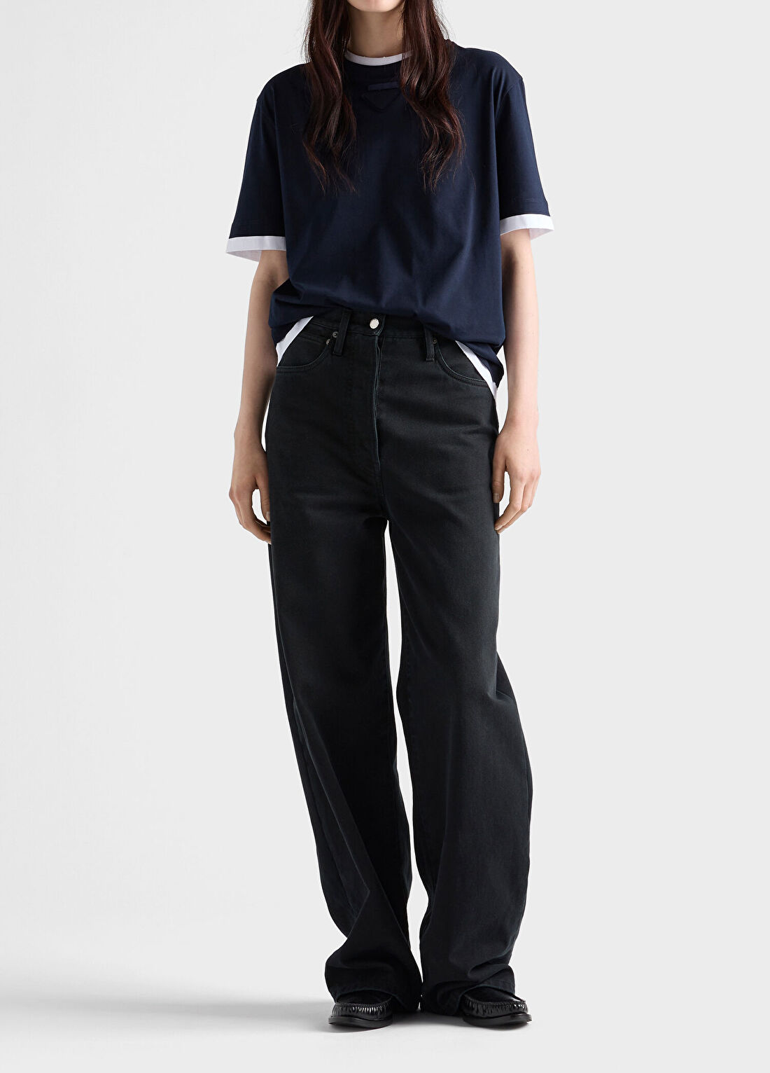 Prada Mavi Pamuklu Jarse Kısa Kollu Kadın T-shirt görsel 2
