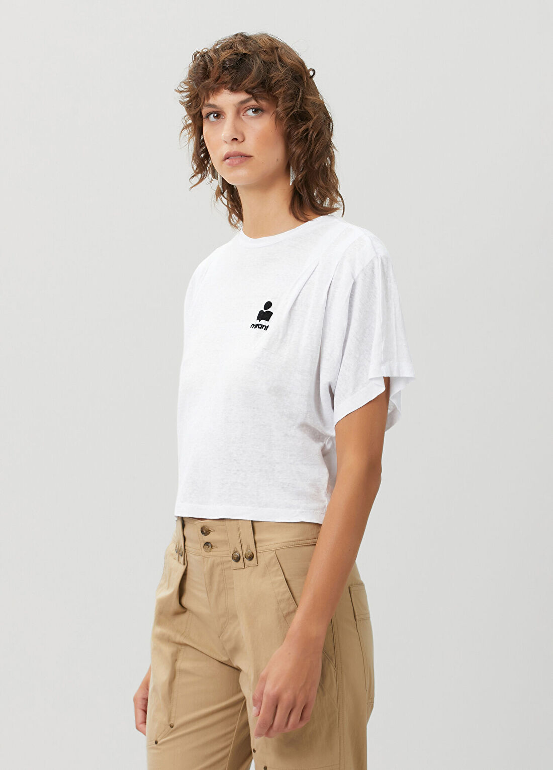 Marant Etoile Kyanzae Beyaz Keten T-shirt