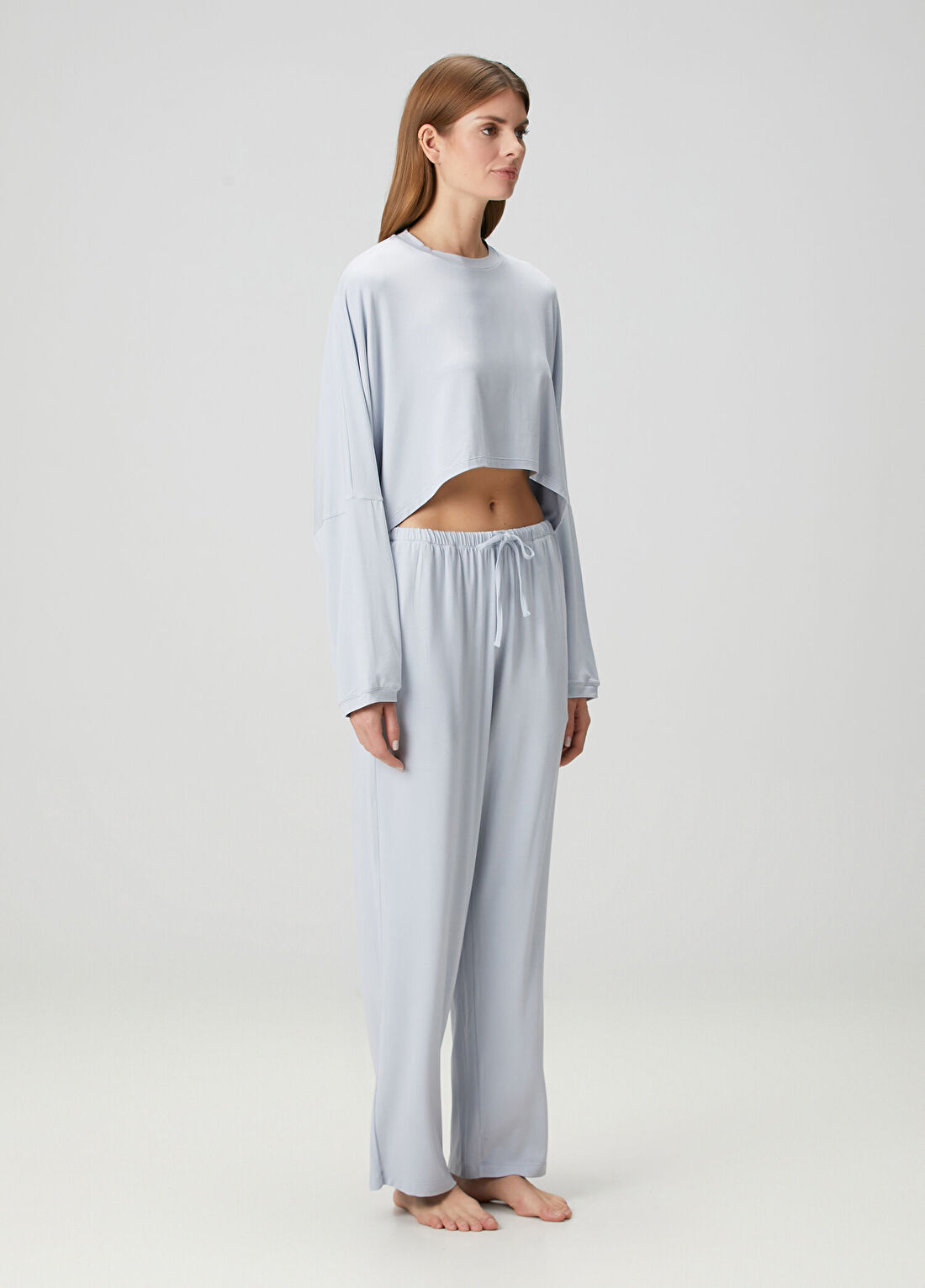 Skims Henley Cropped Mavi Pijama Takımı görsel 3