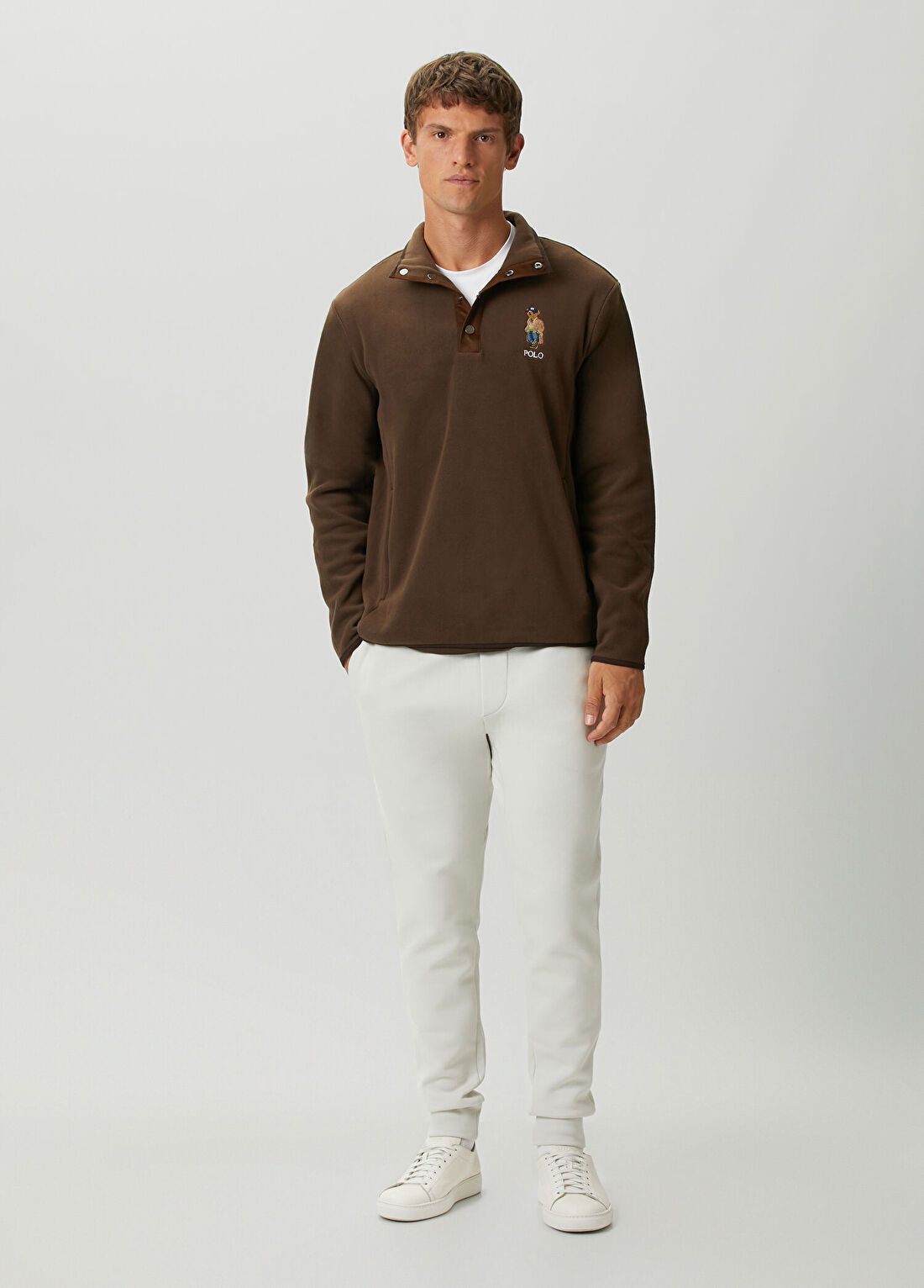 Polo Ralph Lauren Kahverengi Yakası Çıtçıtlı Sweatshirt görsel 2