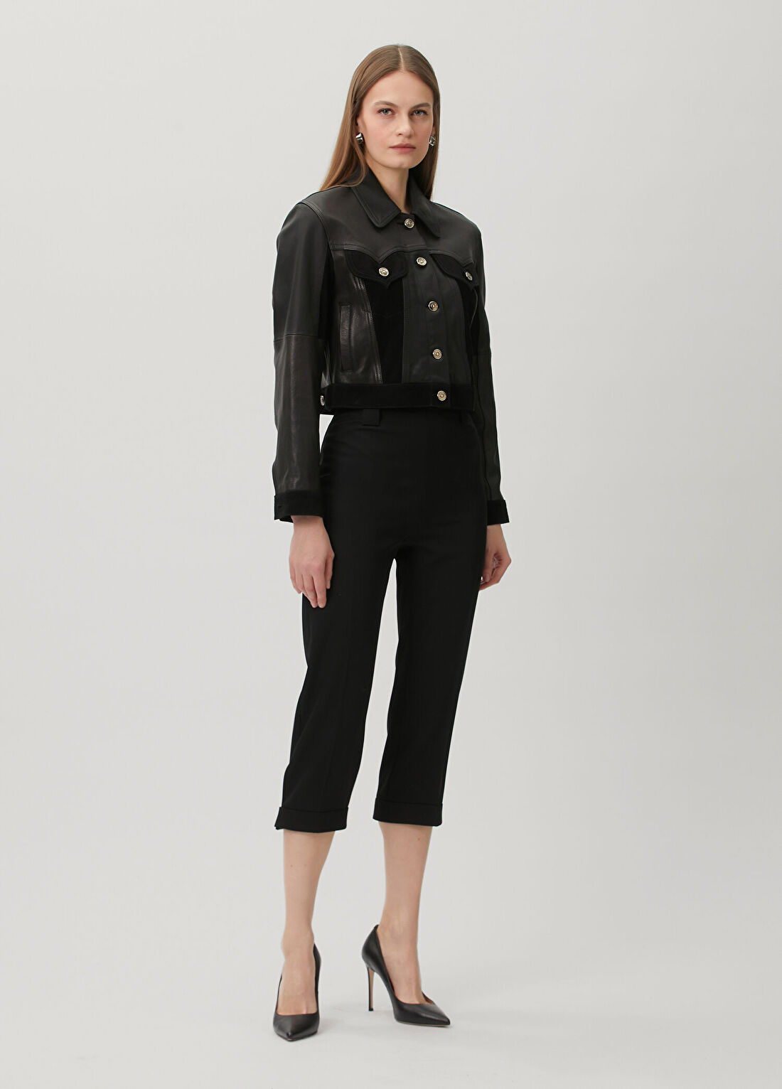 Versace Siyah Cropped Yün Pantolon