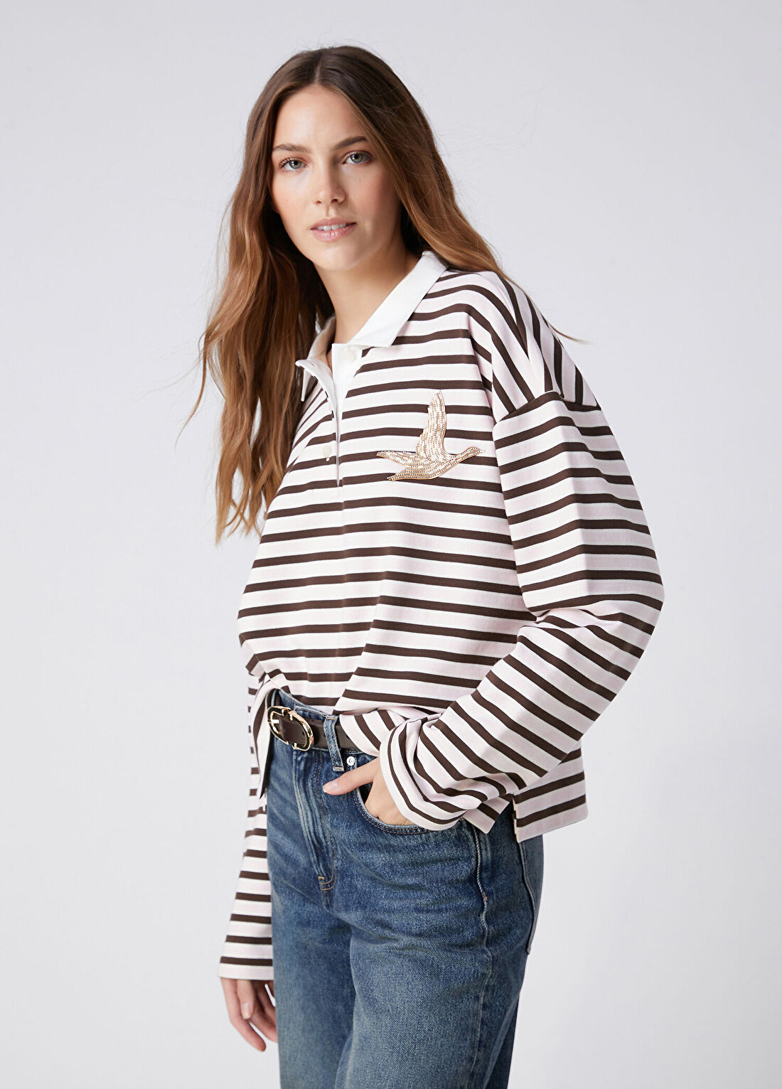 Beymen Club Kahve Pembe Çizgili Sweatshirt