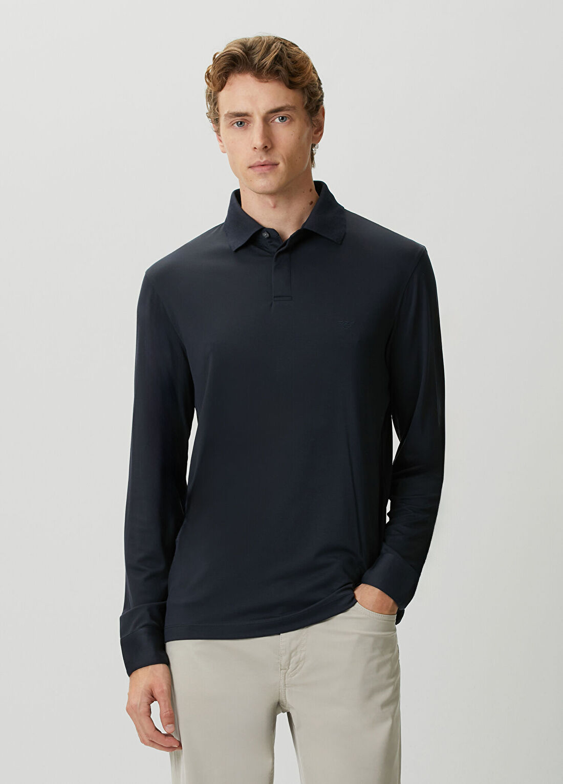 Emporio Armani Regular Fit Lacivert Polo Yaka Sweatshirt