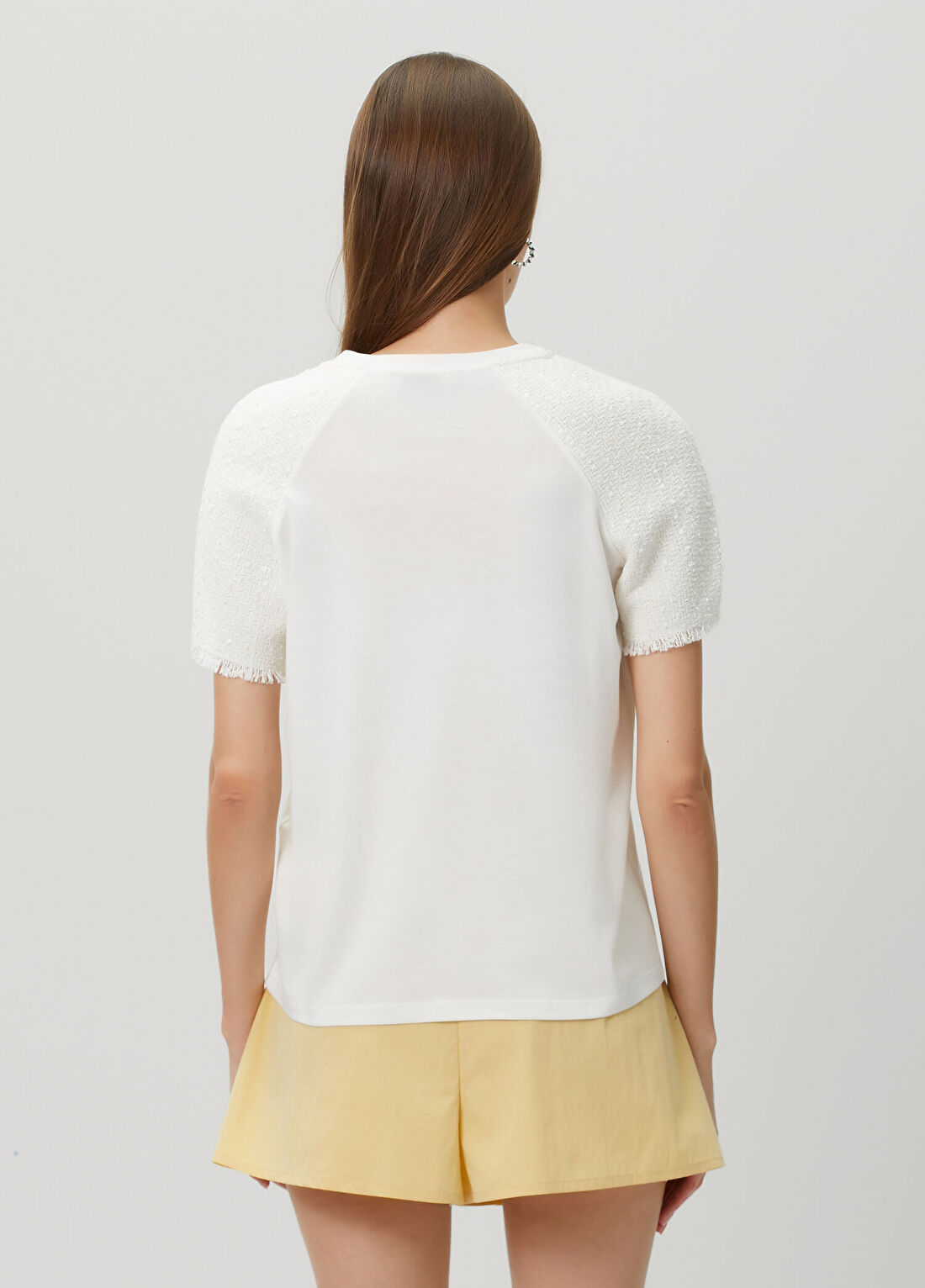 Maje Tioff Ekru Tweed Kol T-shirt görsel 4