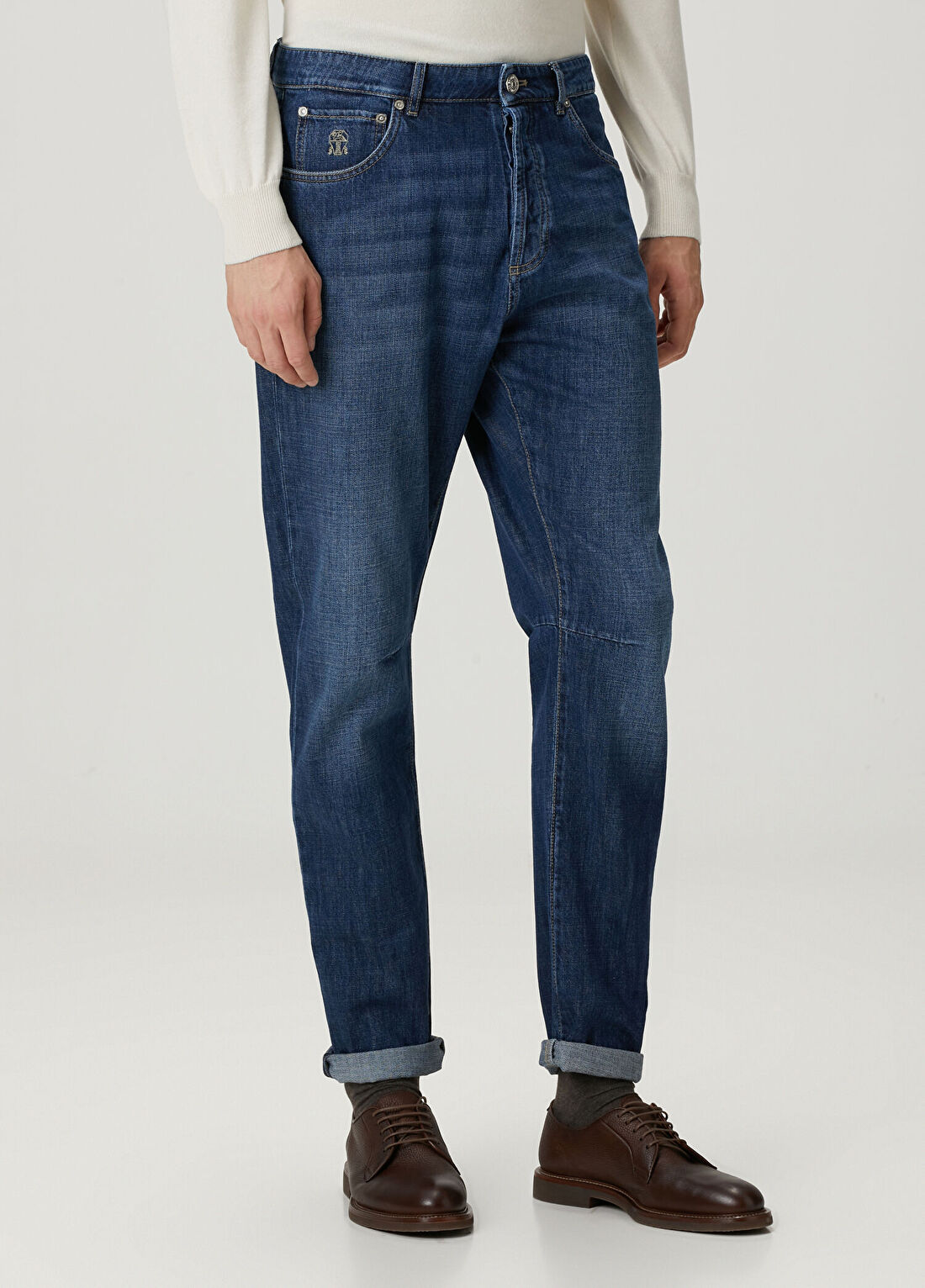 Brunello Cucinelli Koyu Mavi Jean Pantolon görsel 2