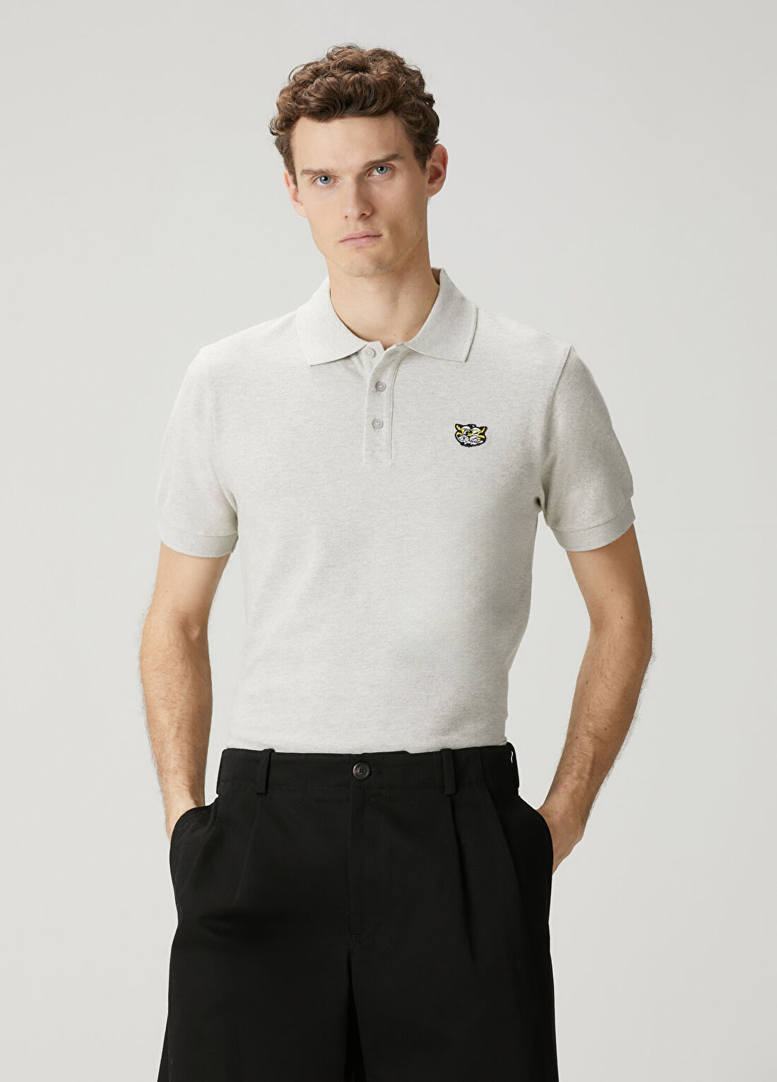 Kenzo Slim Fit Wild Tiger Gri Polo Yaka T-shirt