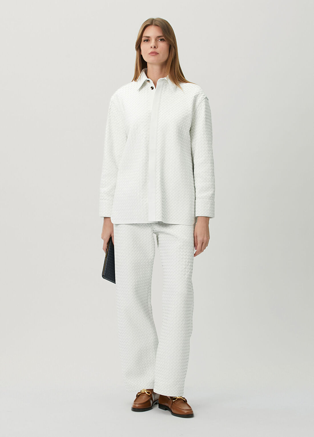 Bottega Veneta Beyaz Örgü Deri Pantolon