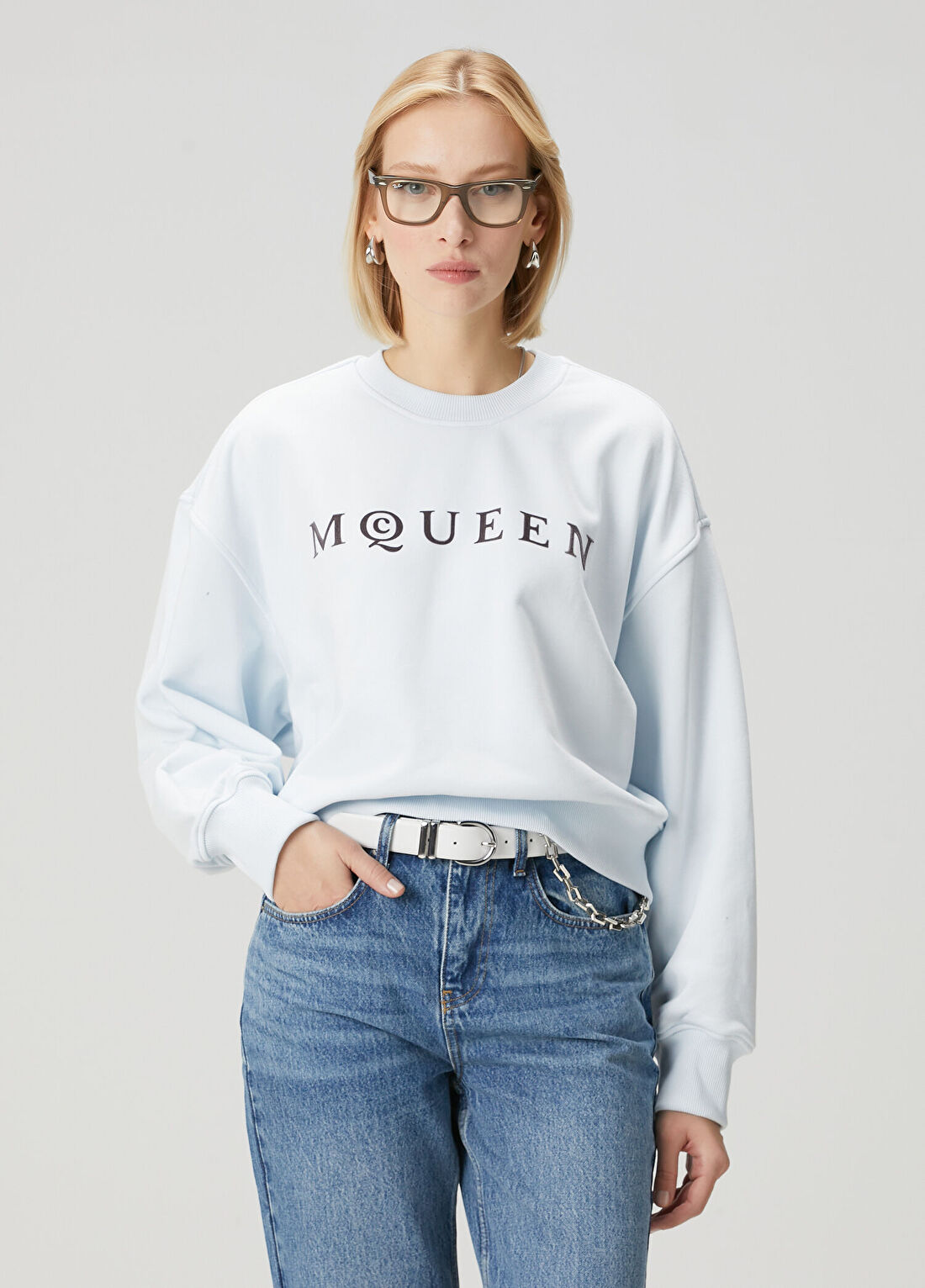 McQueen Açık Mavi Logolu Sweatshirt