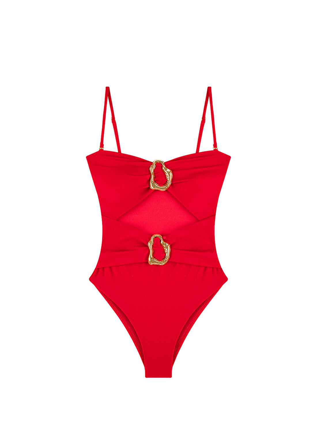 Bia Swimwear Gianna Burnt Sienna Kırmızı Aksesuarlı Pencereli Kadın Mayo