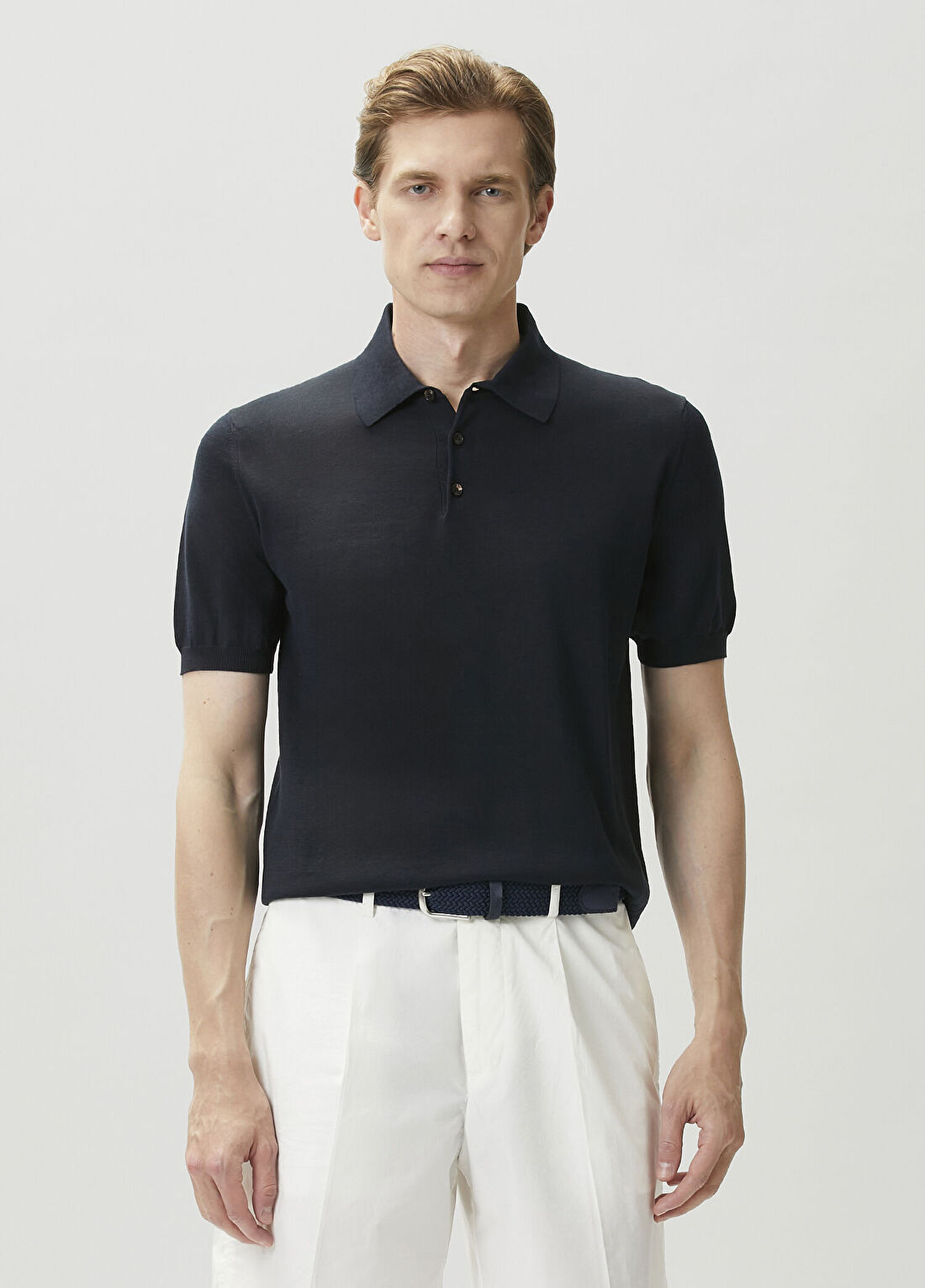 Slowear Lacivert Polo Yaka Kısa Kollu Triko