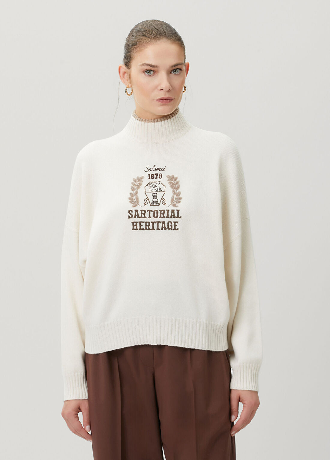 Brunello Cucinelli Ekru İşlemeli Kaşmir Kazak görsel 3