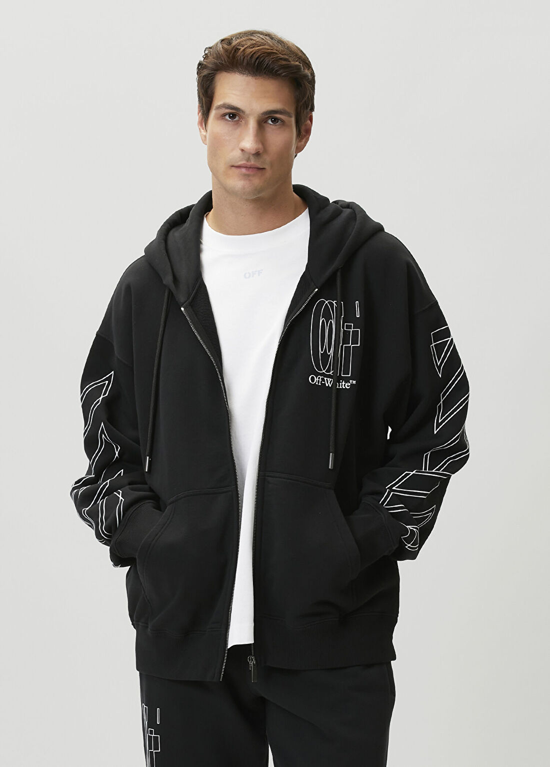Off-White Siyah Kapüşonlu Logo Baskılı Sweatshirt