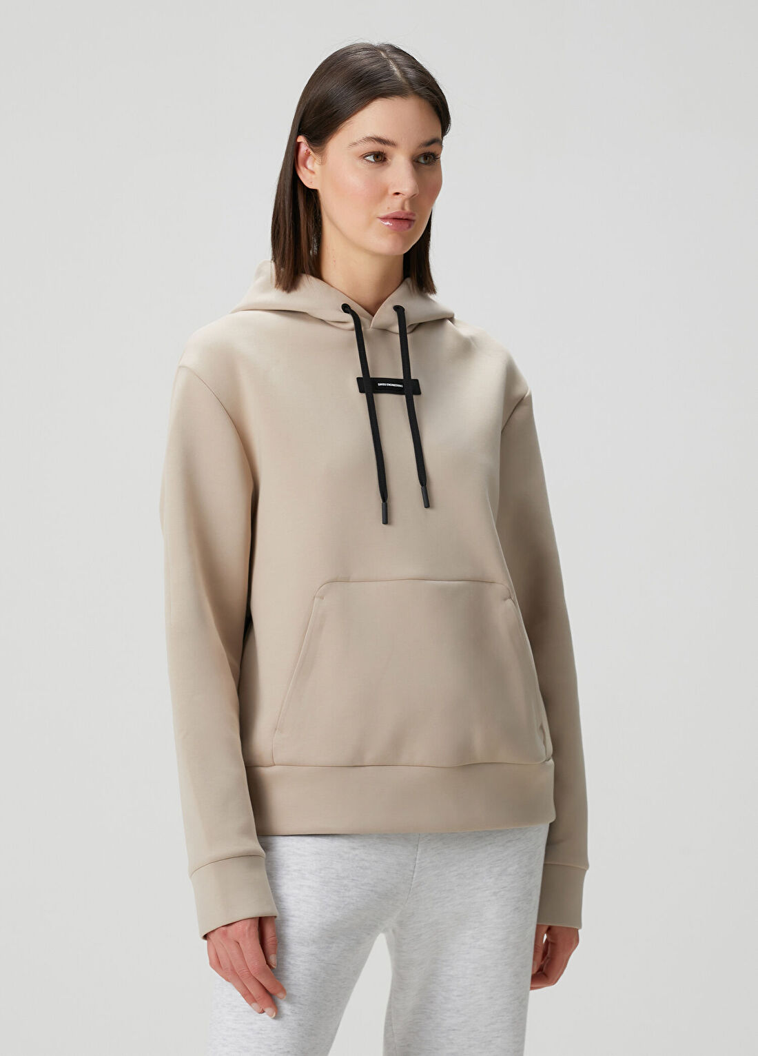 On Focus Tech Bej Kapüşonlu Sweatshirt görsel 3