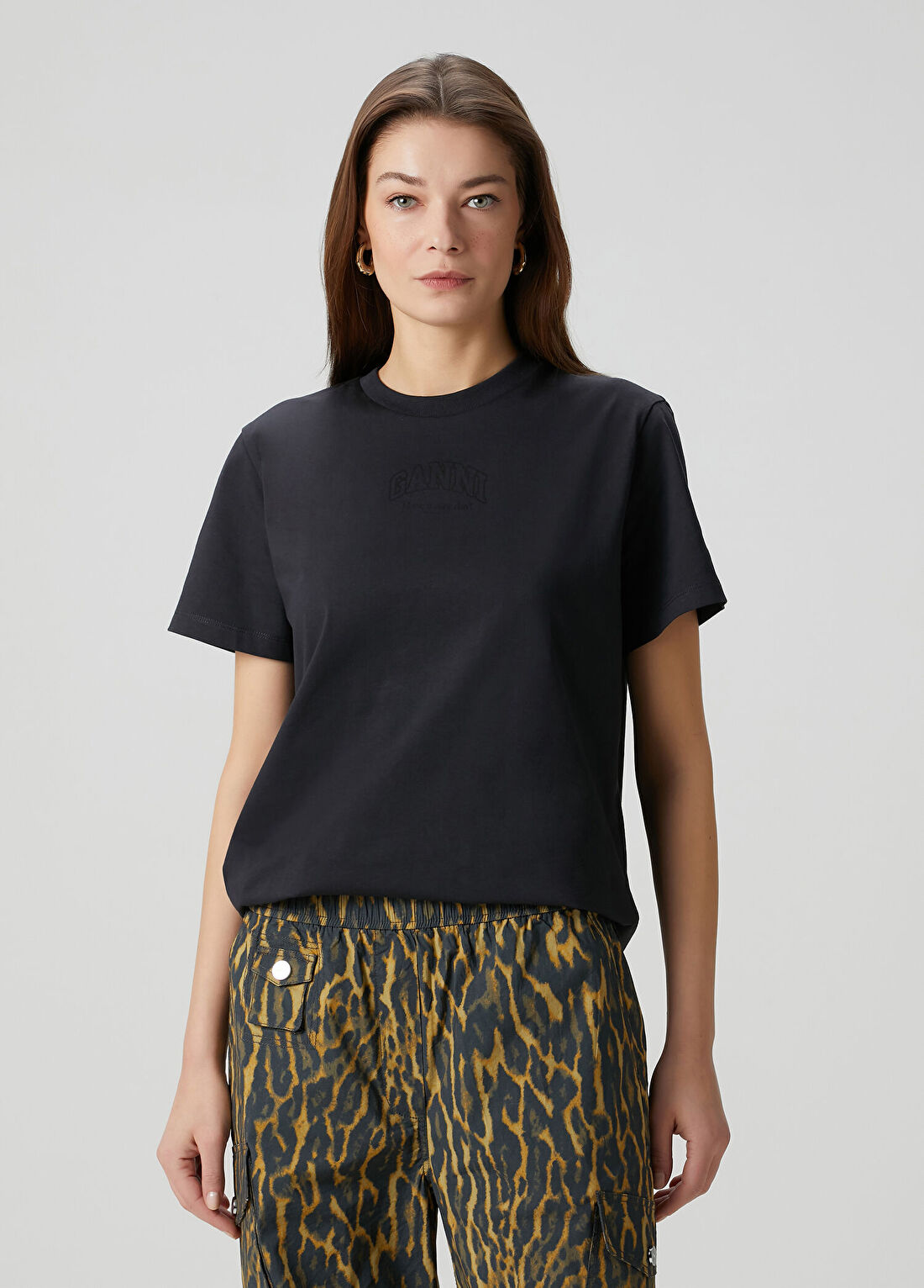 Ganni Antrasit Logolu T-shirt