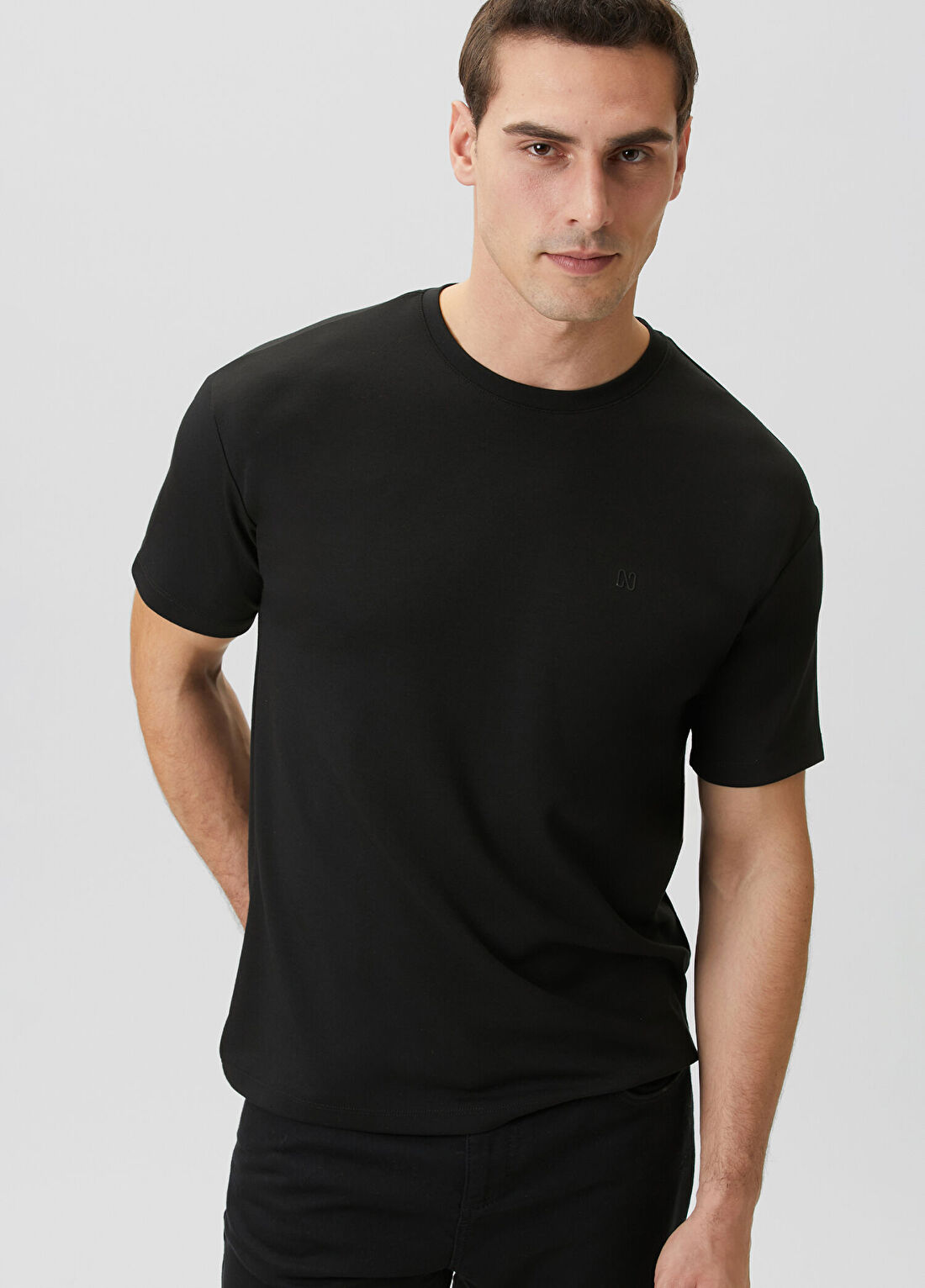 Network Comfort Siyah Basic Bisiklet Yaka Modal T-shirt görsel 4