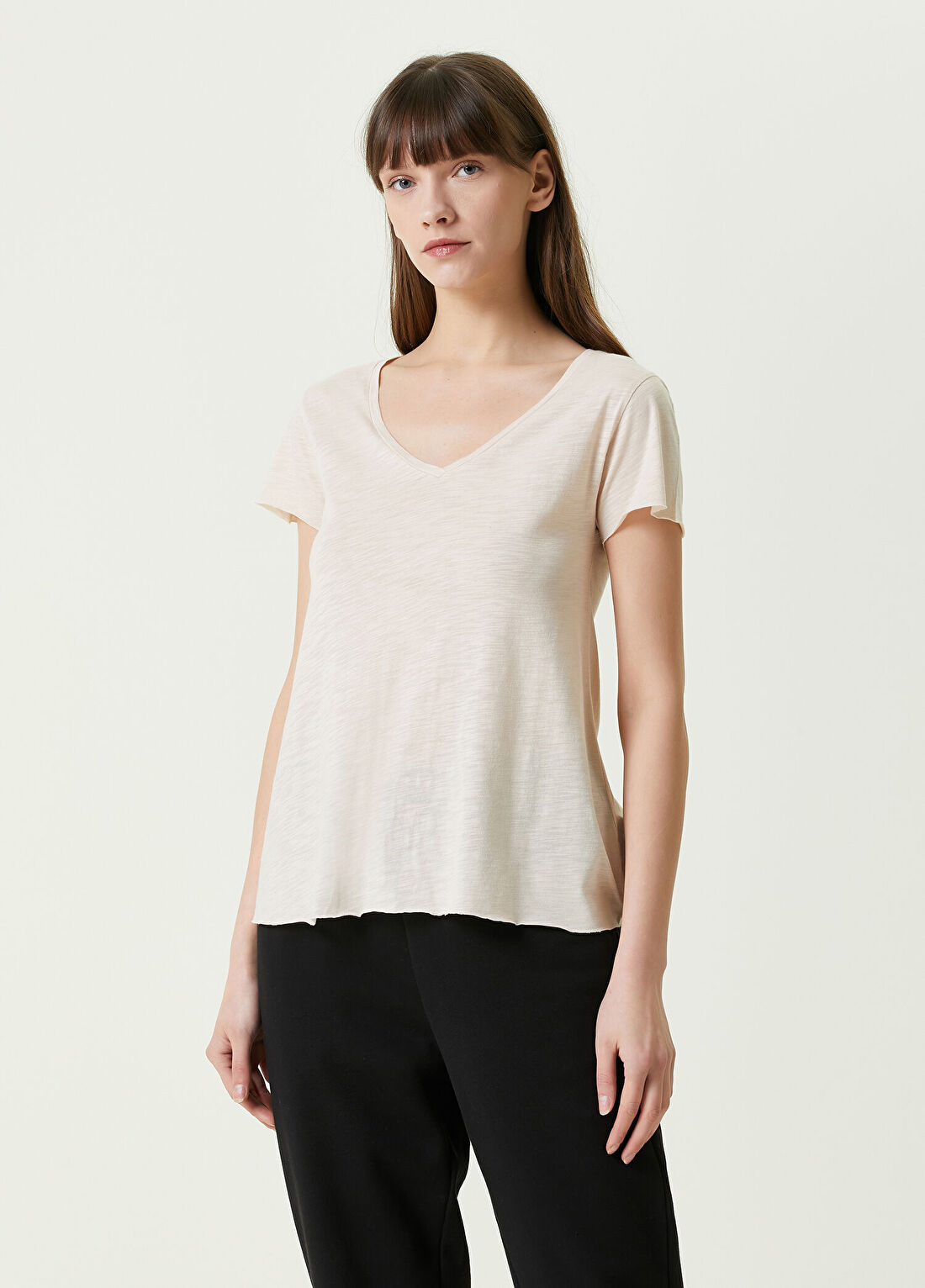 American Vintage Bej V Yaka T-shirt
