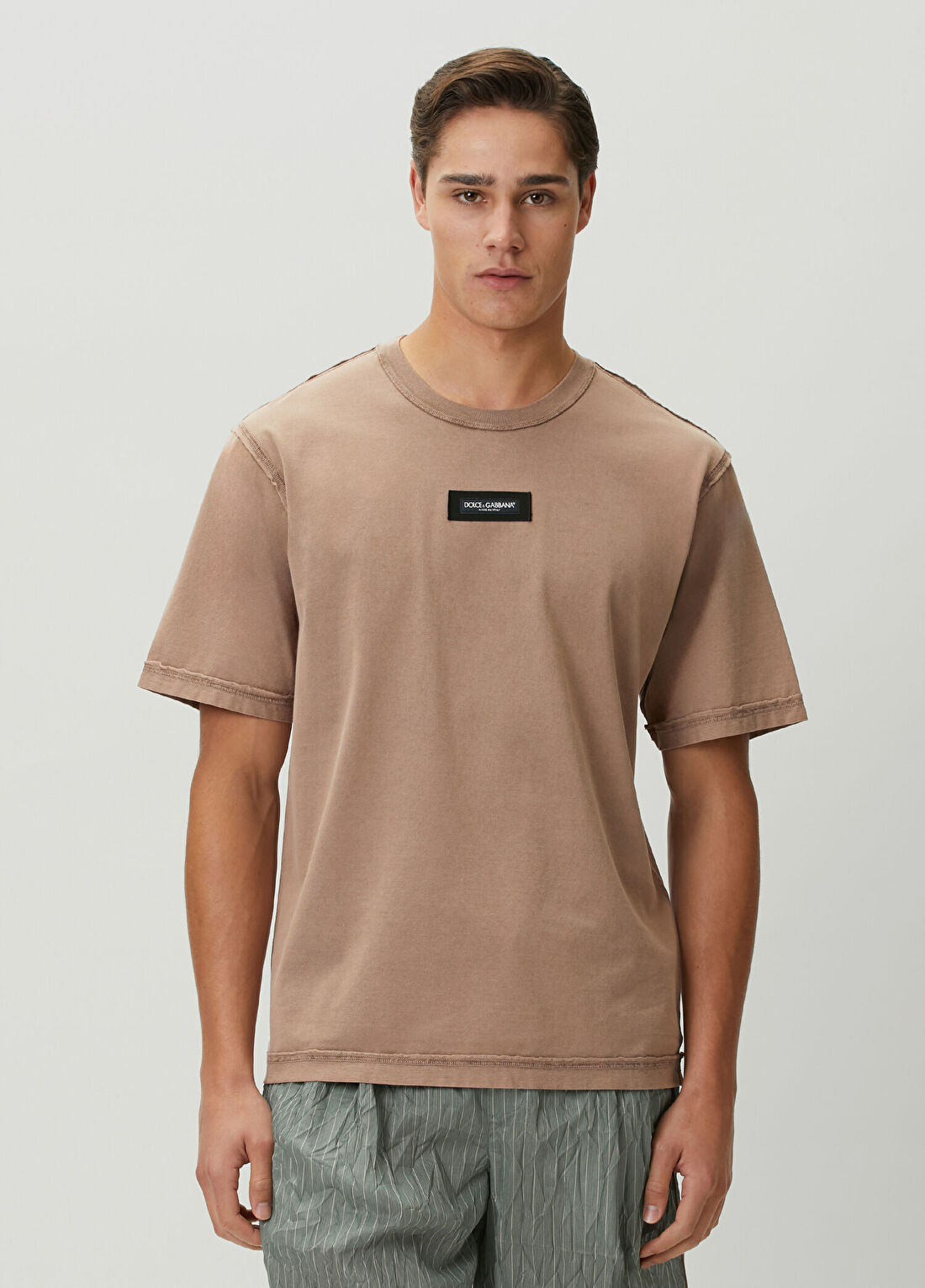Dolce&Gabbana Kahverengi Logo Detaylı T-shirt