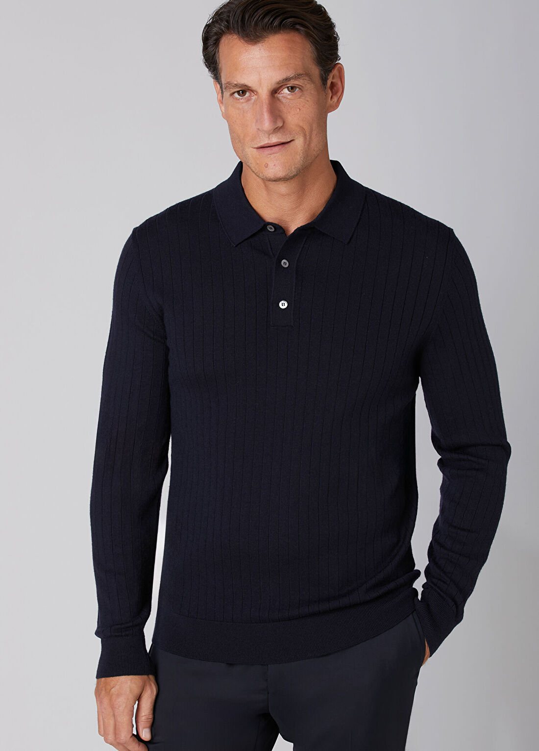 Beymen Collection Lacivert Polo Yaka Ribli Yün Triko