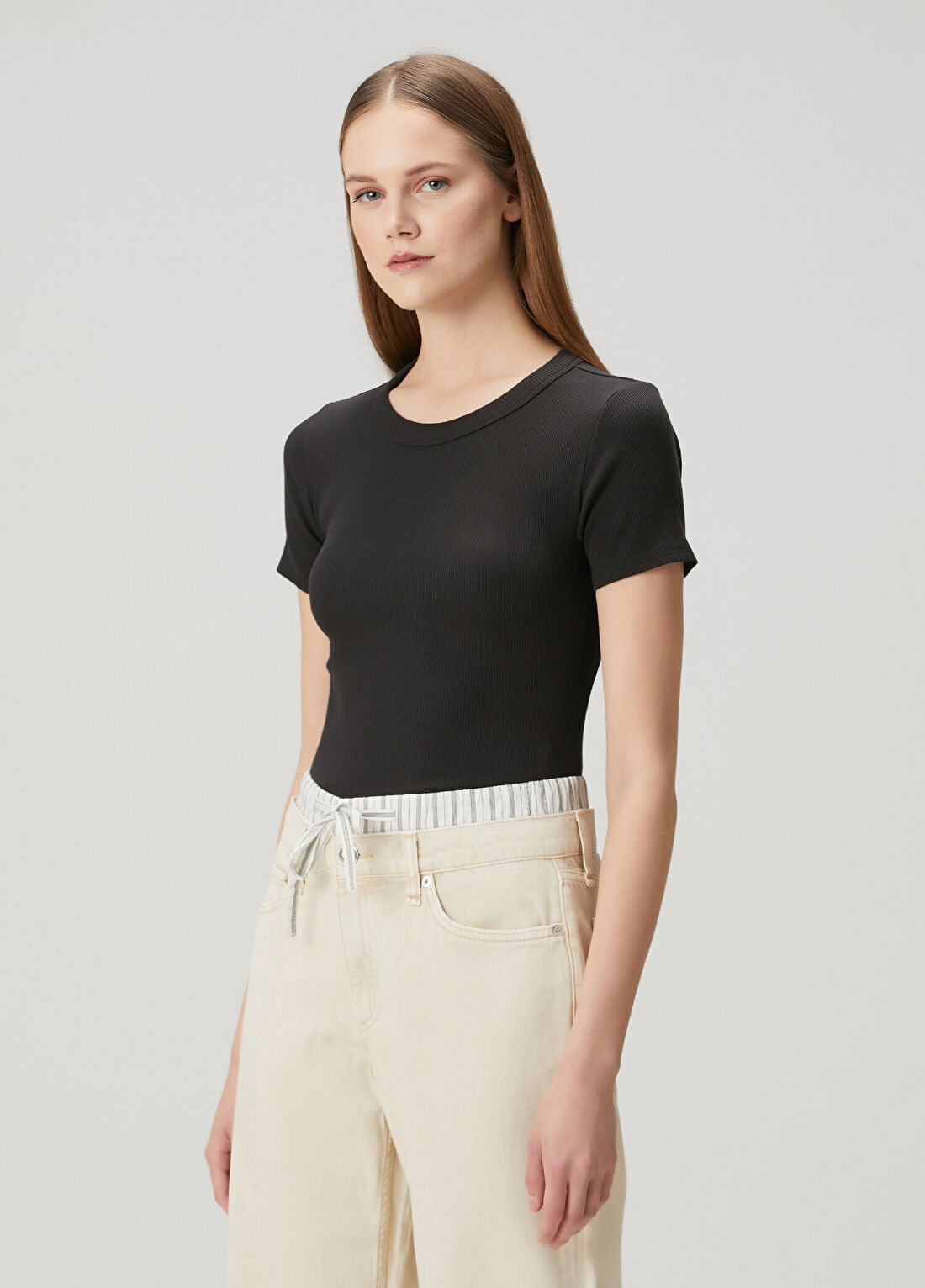Rag&Bone Essential Siyah Ribli T-shirt görsel 3