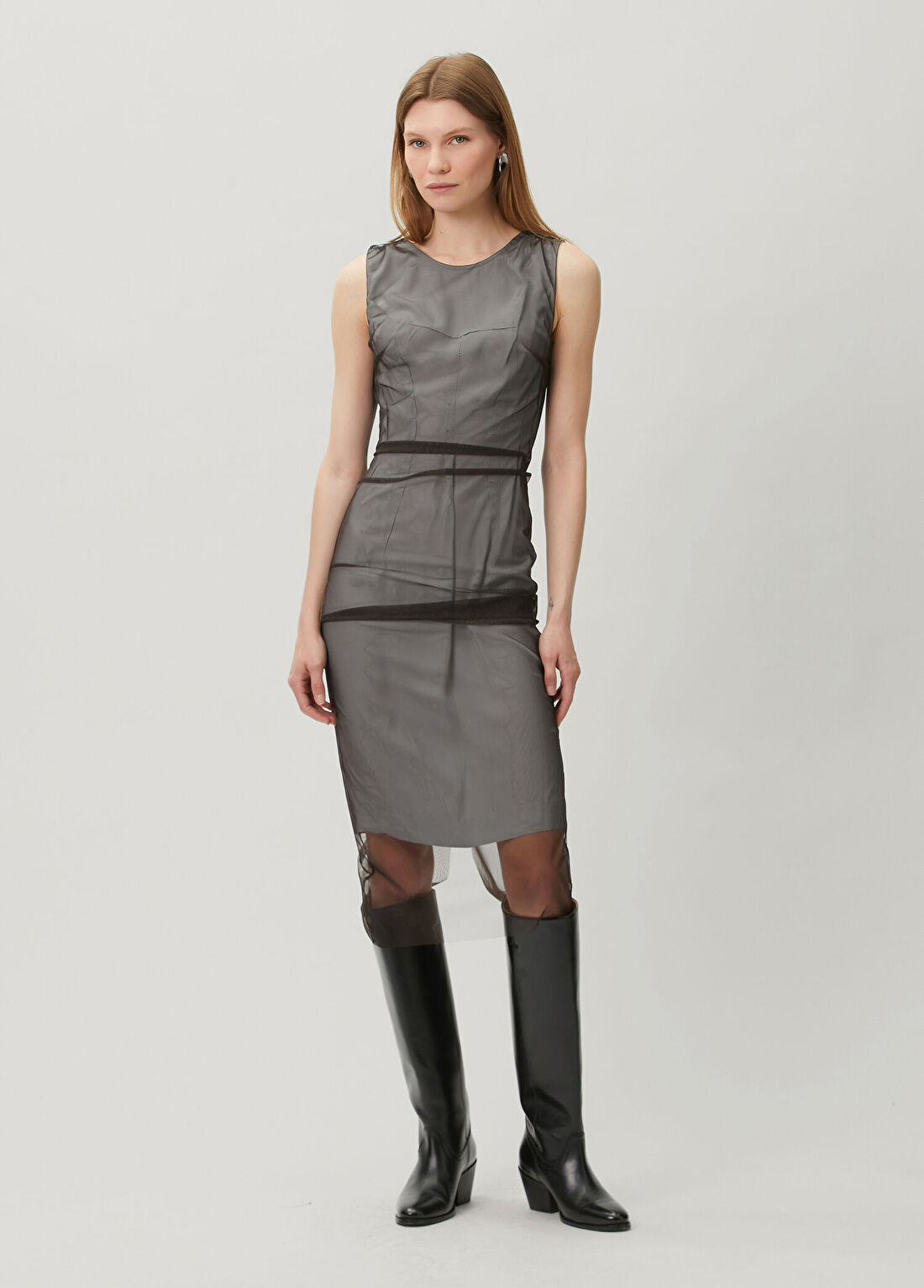 Maison Margiela Kahverengi Gri Midi Abiye Elbise