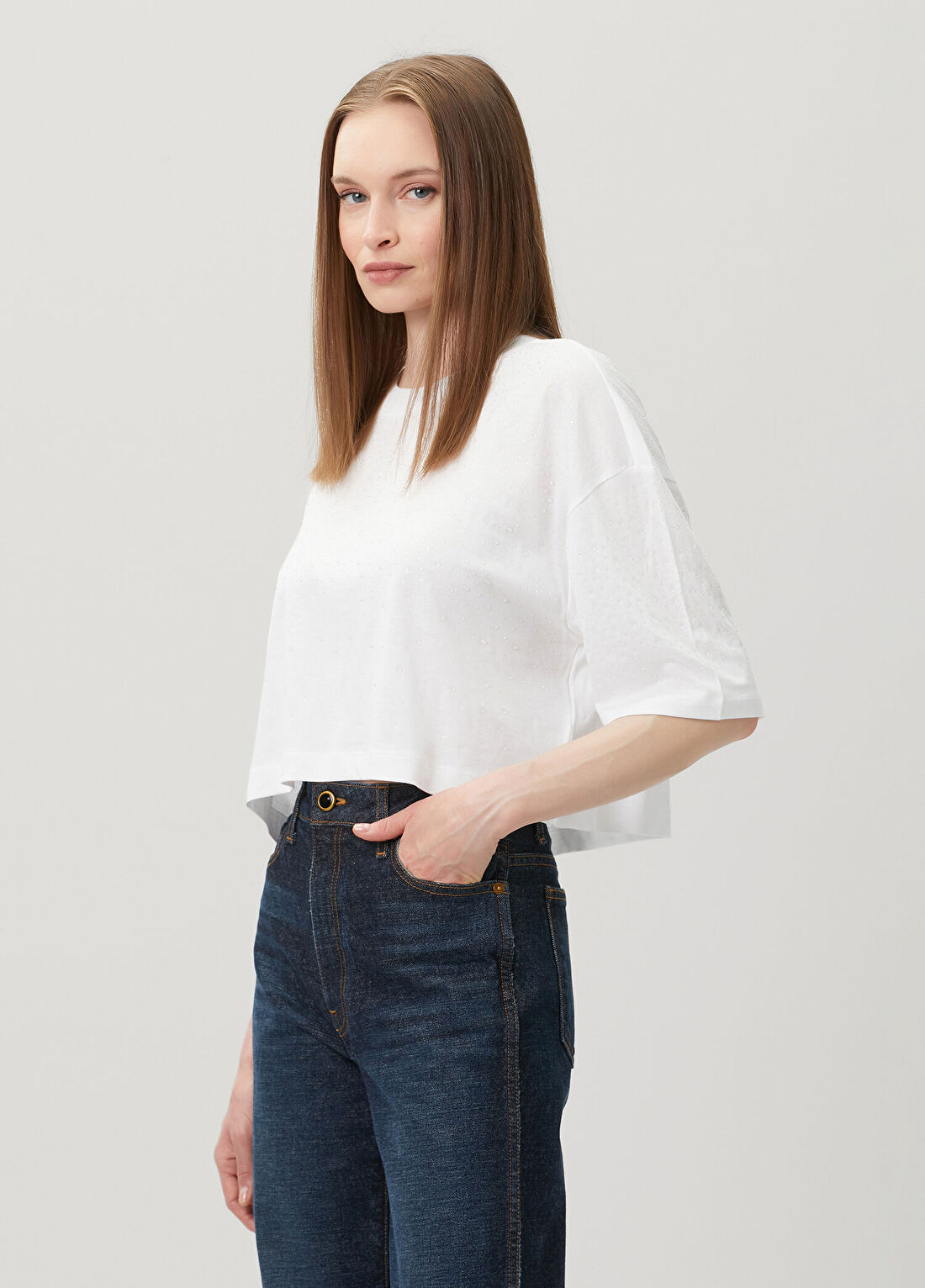 Guess Boxy Fit Beyaz Jersey T-Shirt